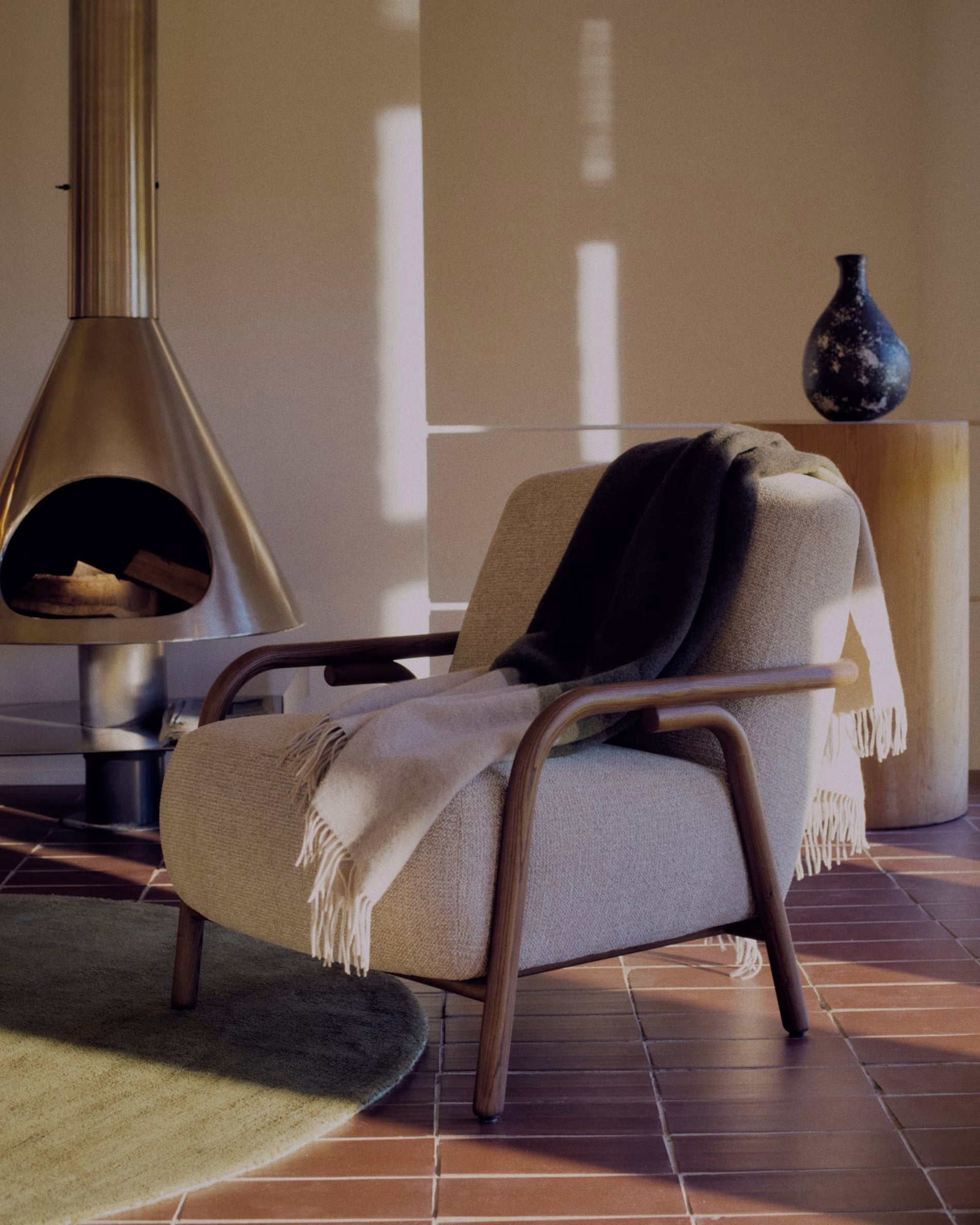 SYLO Armchair in Beige with Dark Ash Base