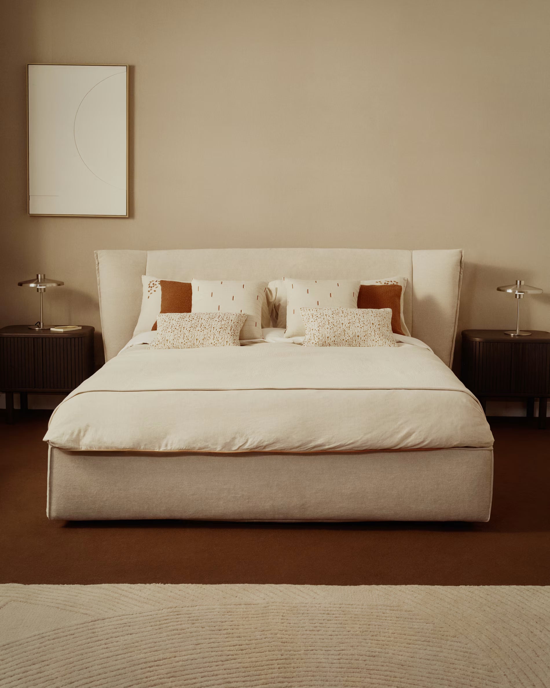 Bett mit Bettkasten ARVIAN beige Chenille