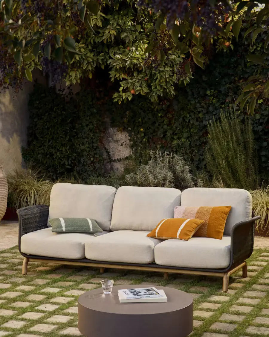 Sofa ogrodowa 3-osobowa ALIPA czarny z beżowym na taras i do ogrodu
