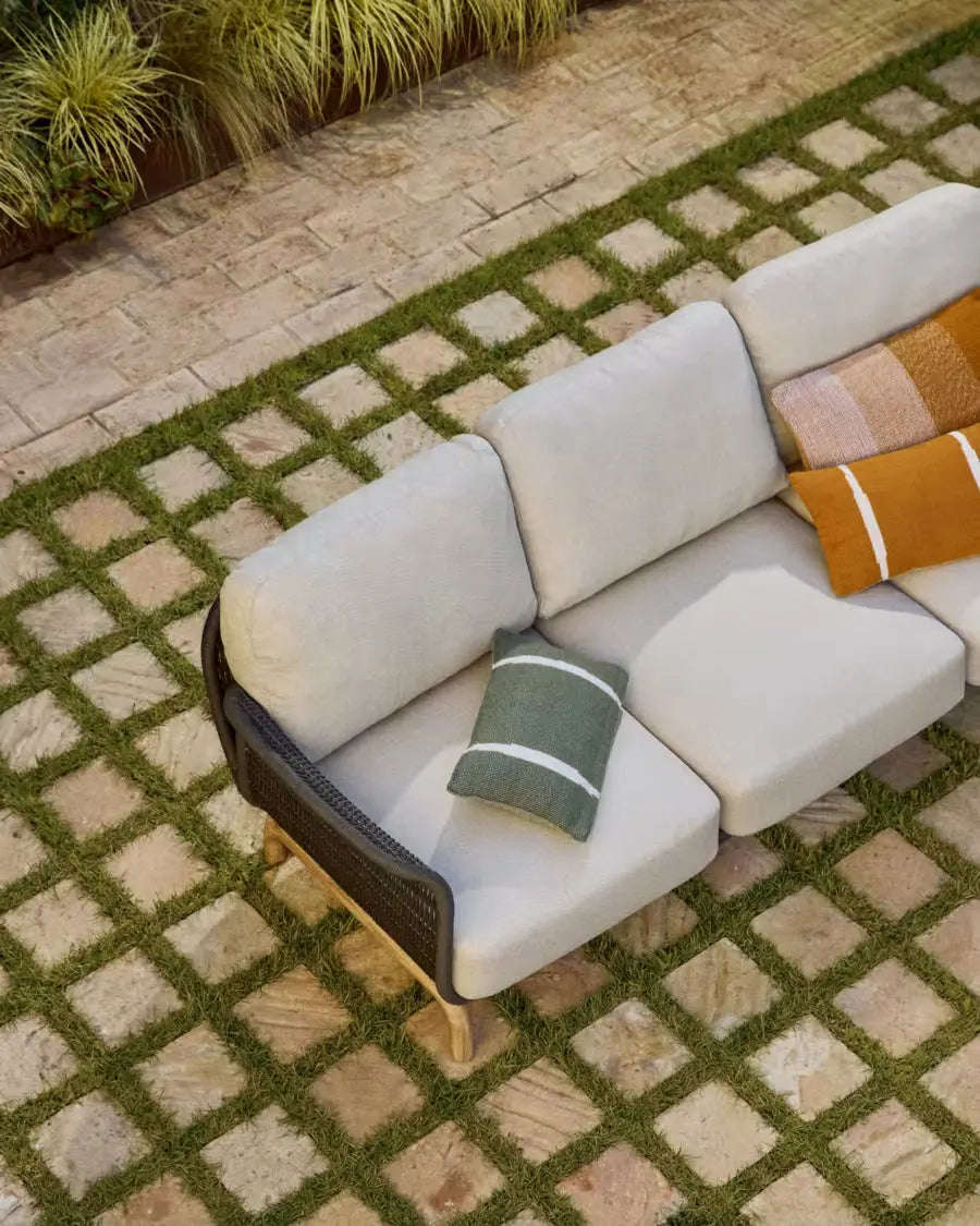 Sofa ogrodowa 3-osobowa ALIPA czarny z beżowym – plecionka