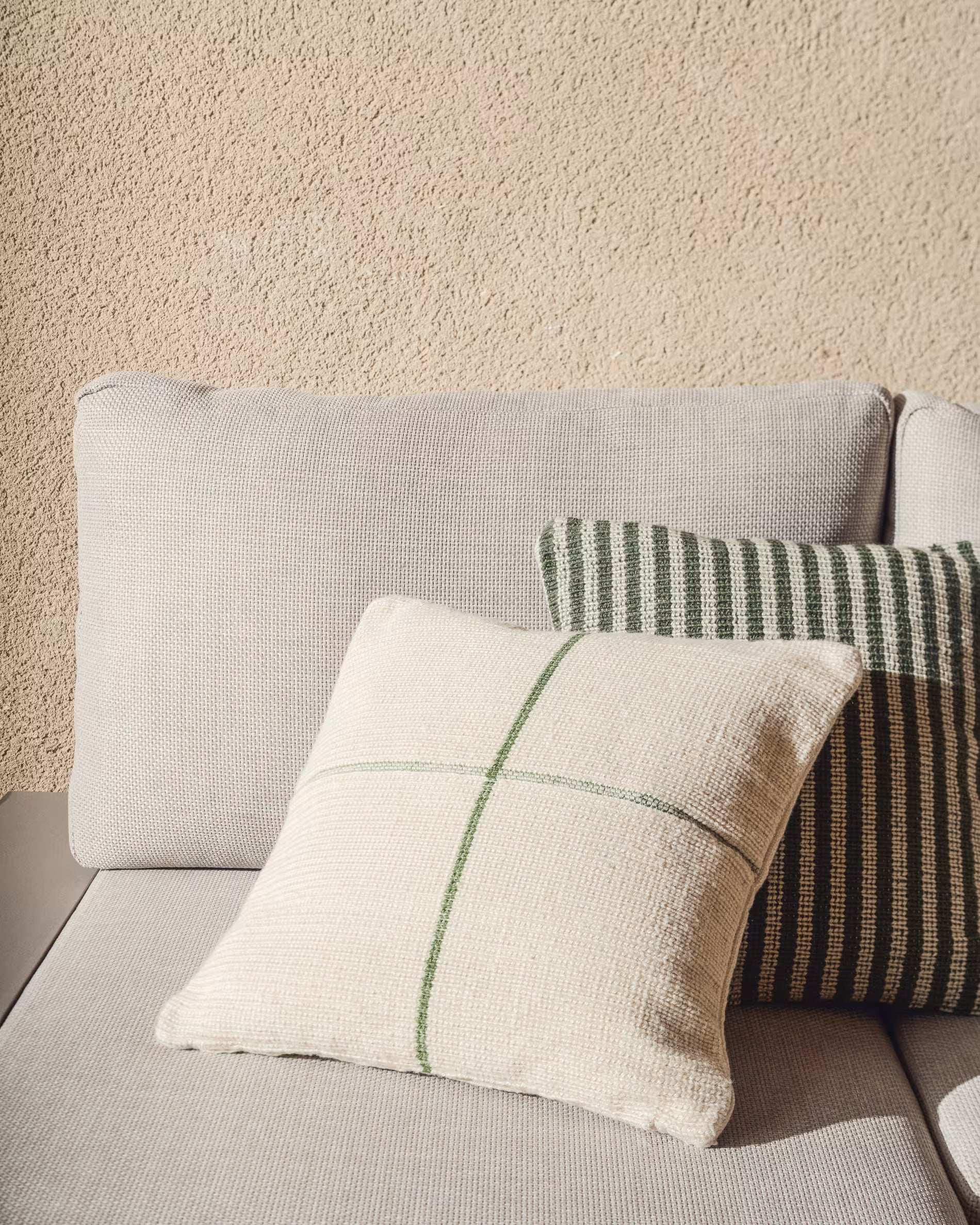 ATIMA beige cushion cover with green