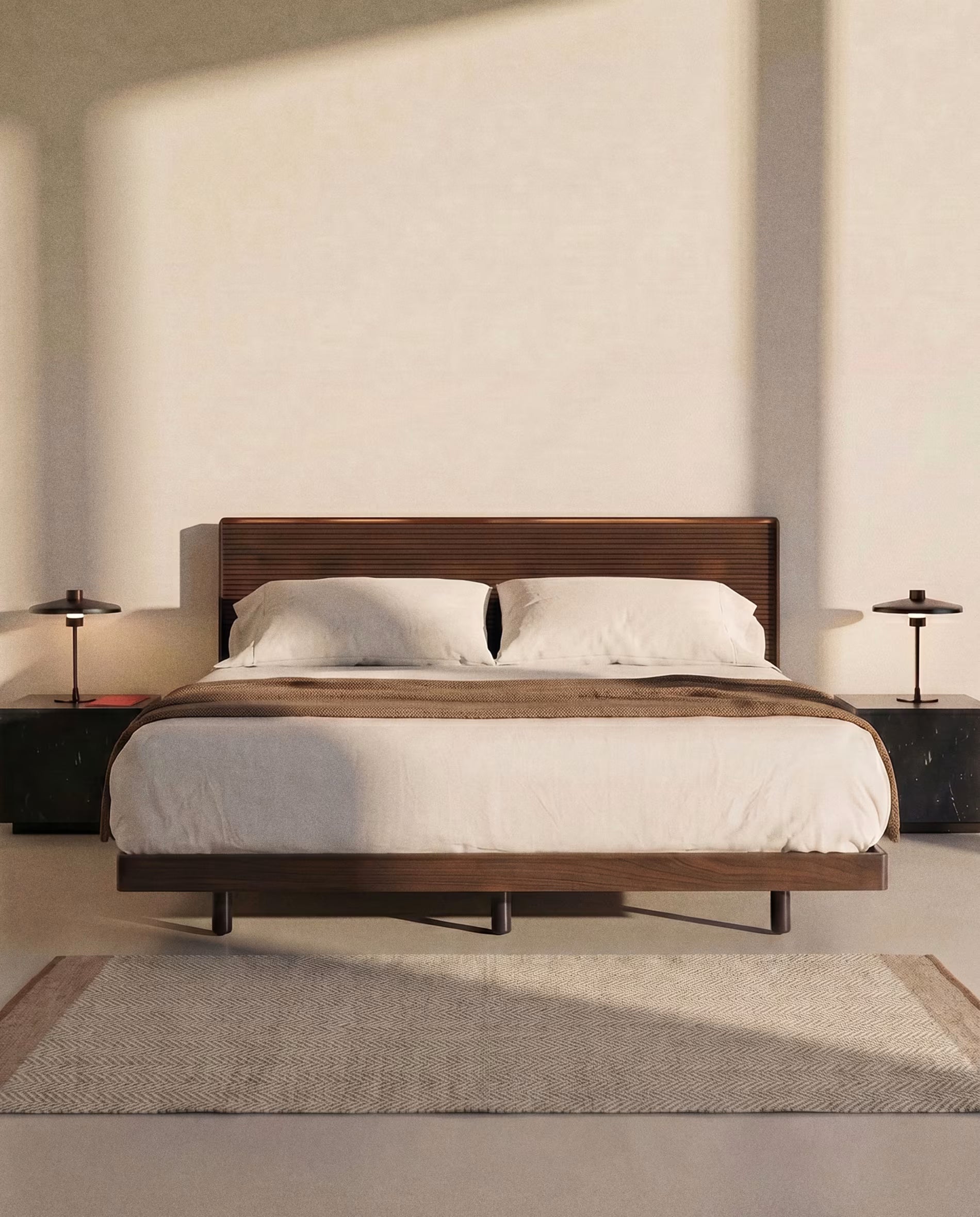 Bed NORLEN donkerbruin notenhoutfineer