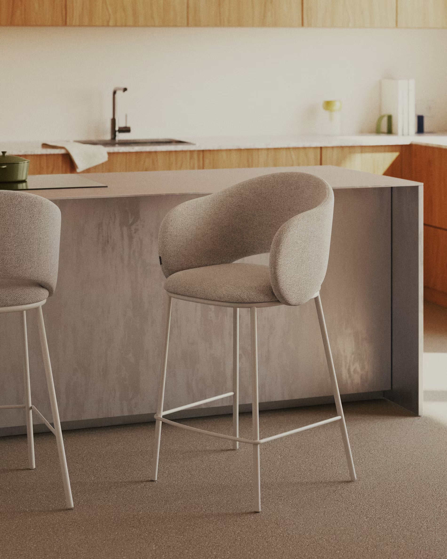 MAINA Bar Stool Beige Chenille