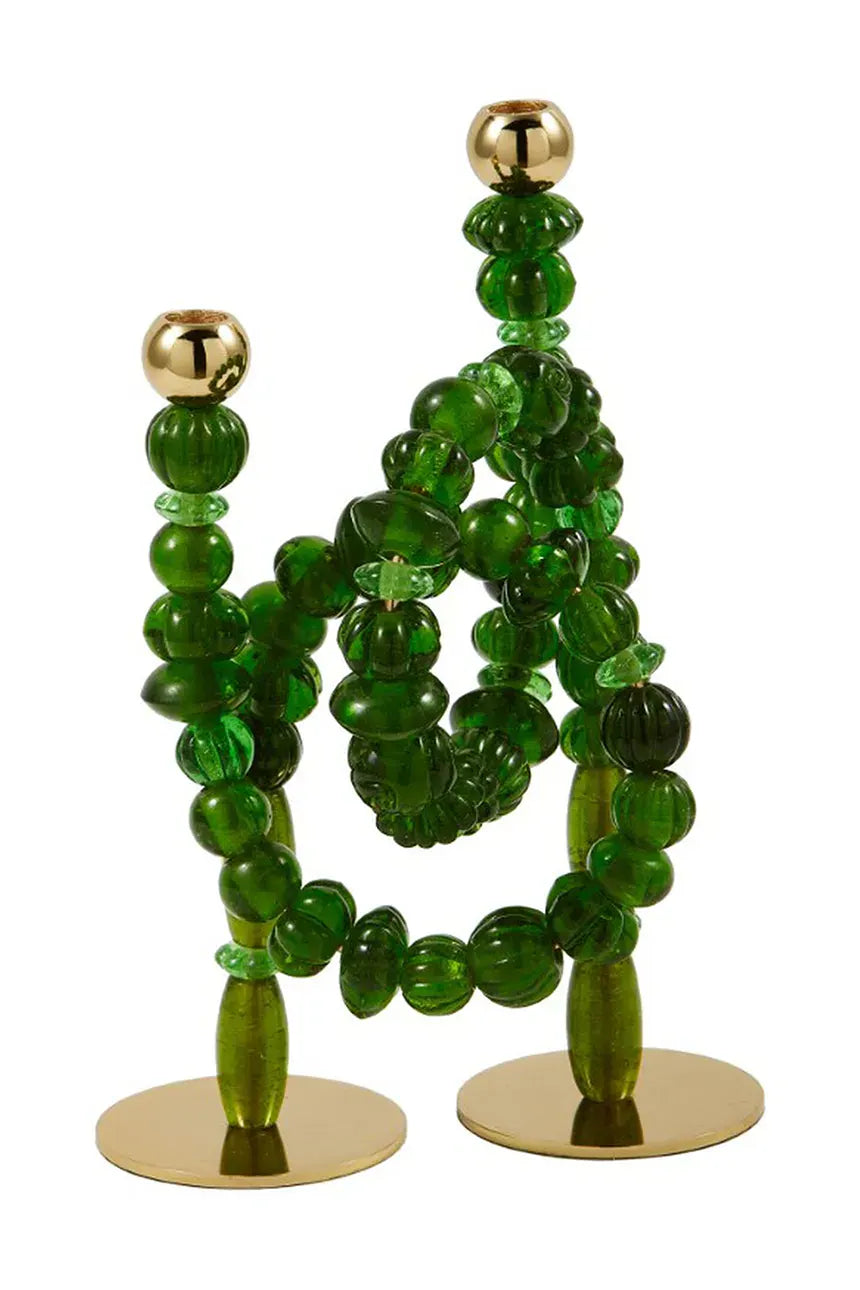 BEADS Green Candle Holder with Gold Accents