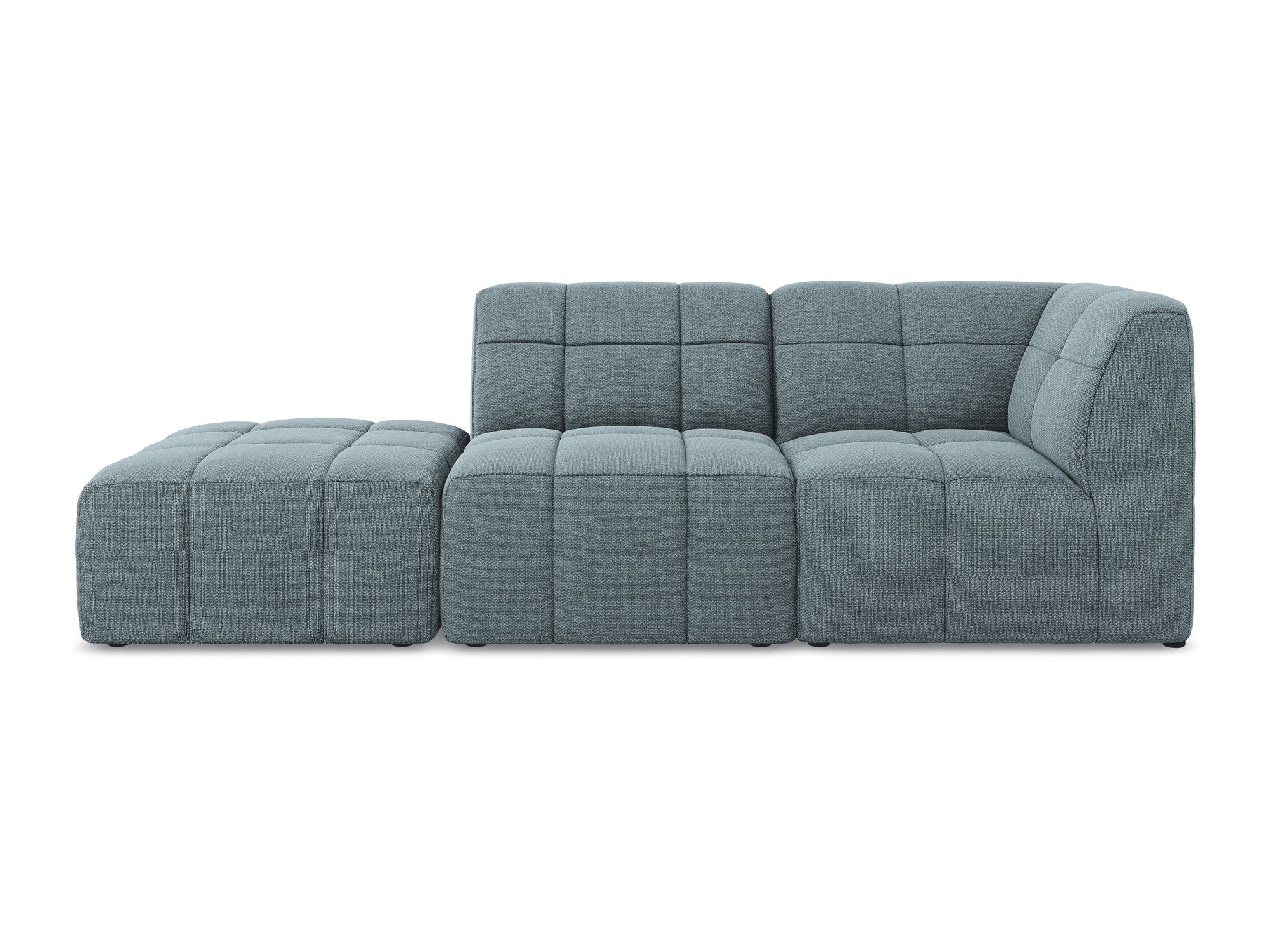 Right-facing open modular sofa ALOHA in denim blue boucle, 3-seater