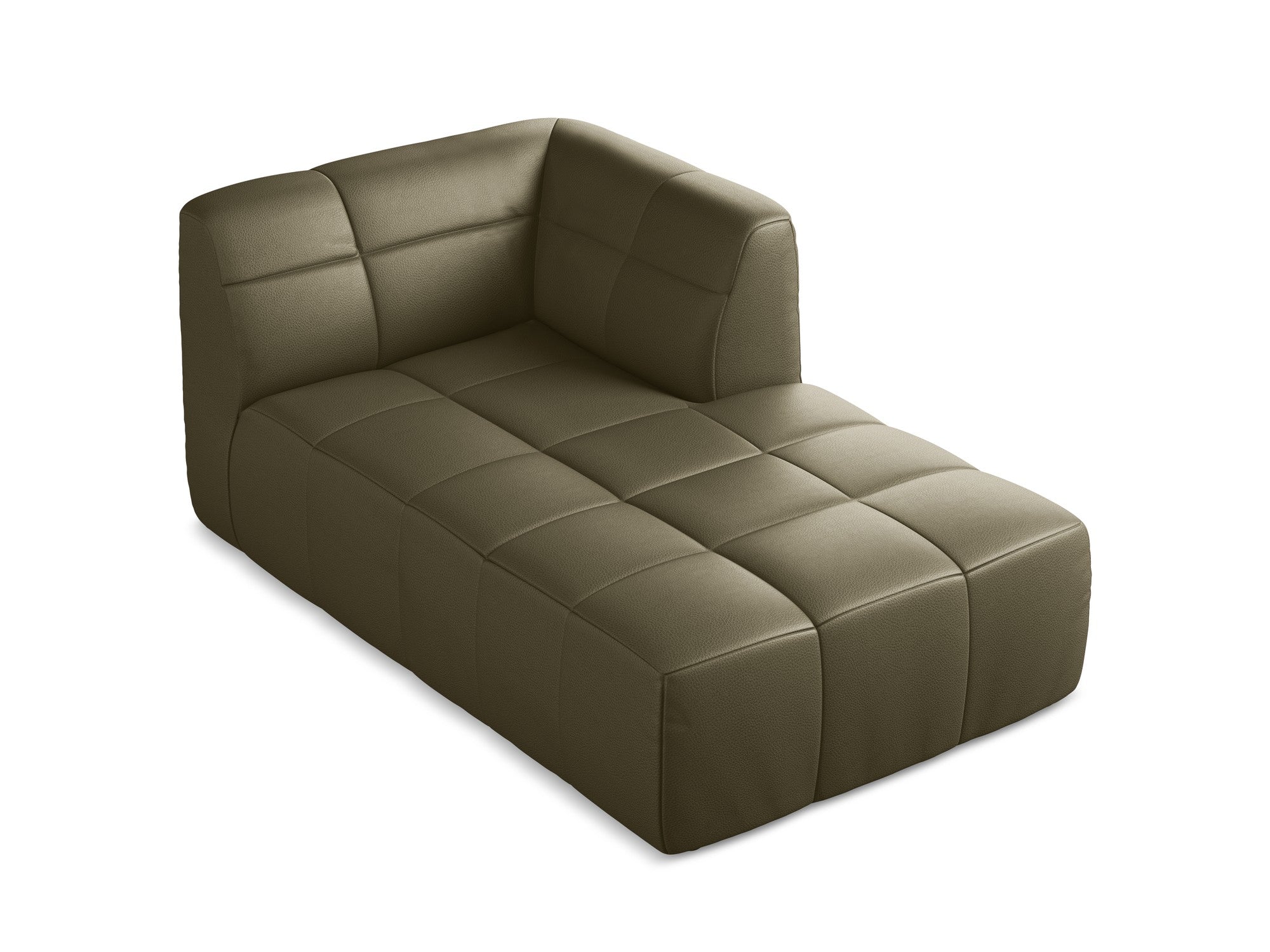 Right-facing ALOHA chaise lounge in olive green faux leather