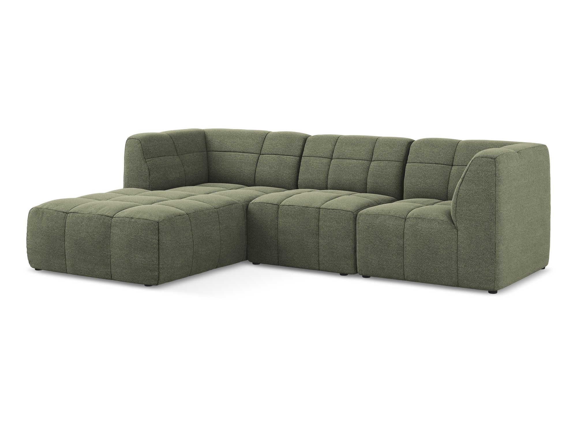 Modularer linksseitiger 3-Sitzer ALOHA in olivgrünem Boucle