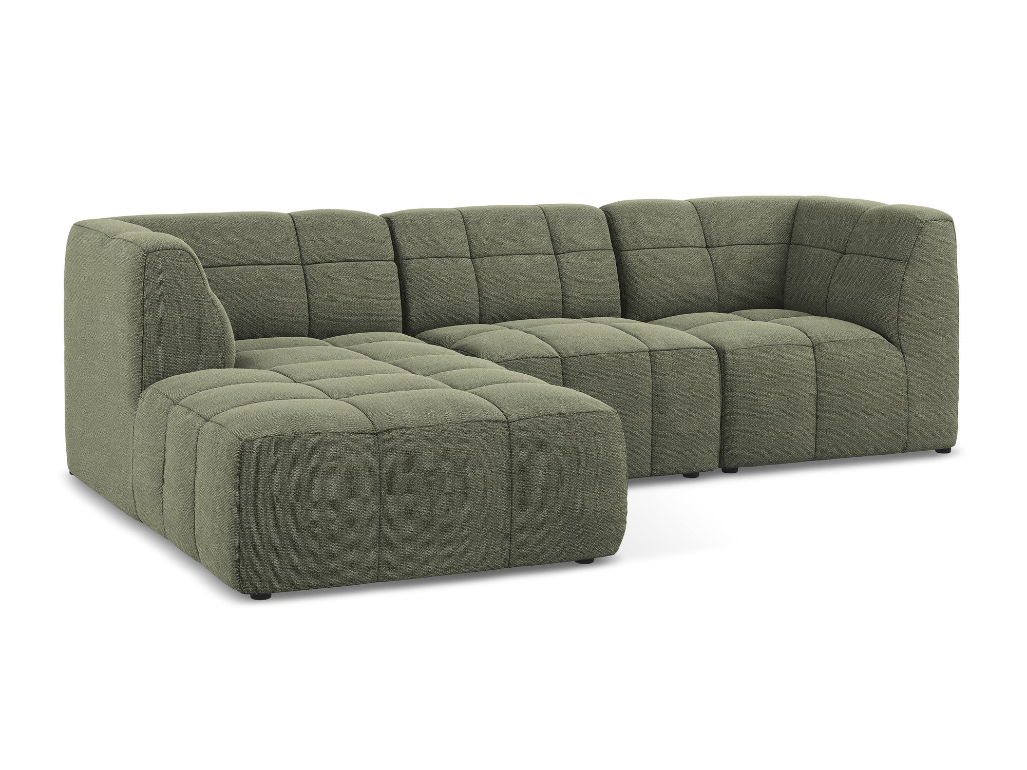Modularer linksseitiger 3-Sitzer ALOHA in olivgrünem Boucle