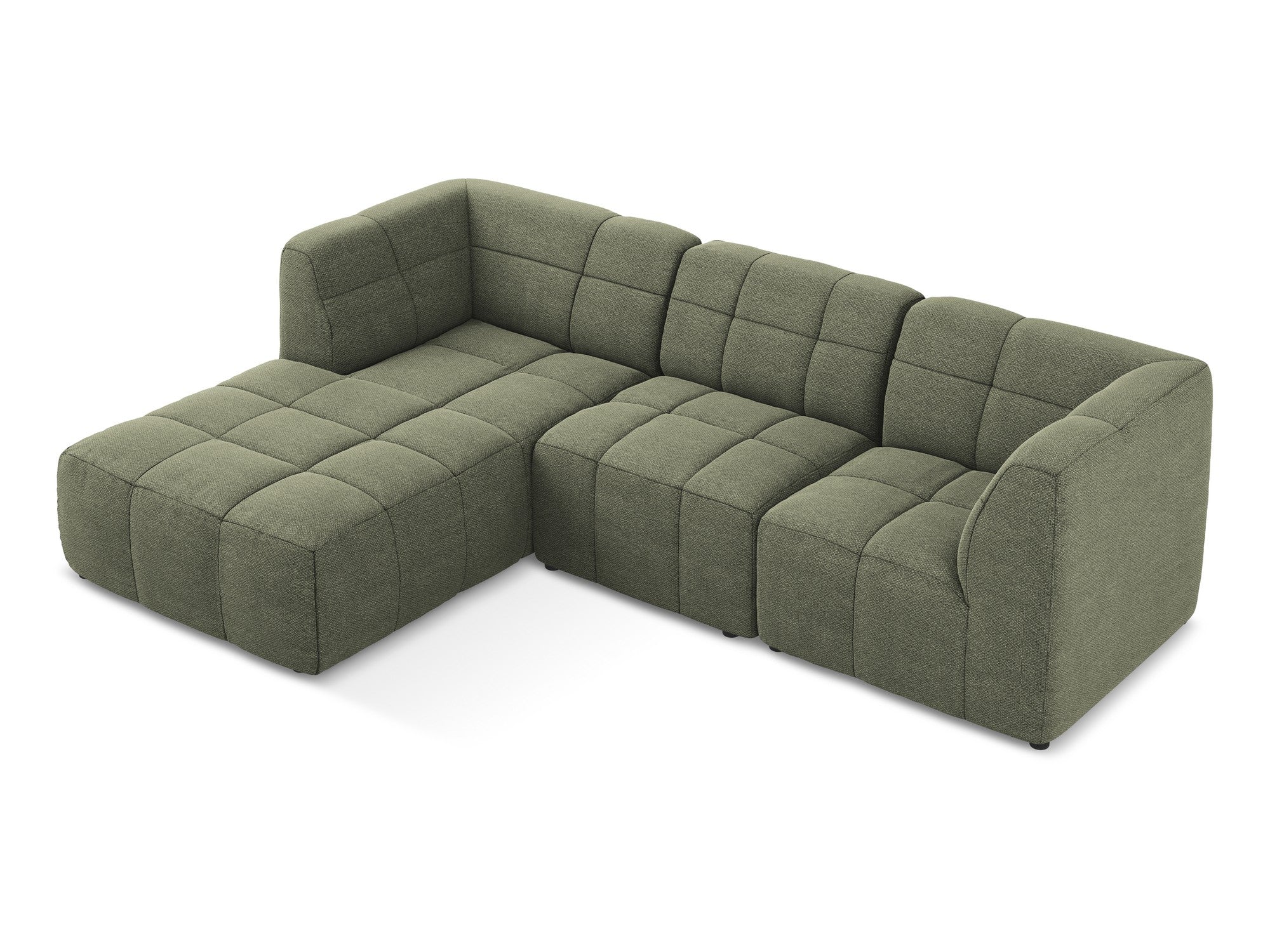 Modularer linksseitiger 3-Sitzer ALOHA in olivgrünem Boucle