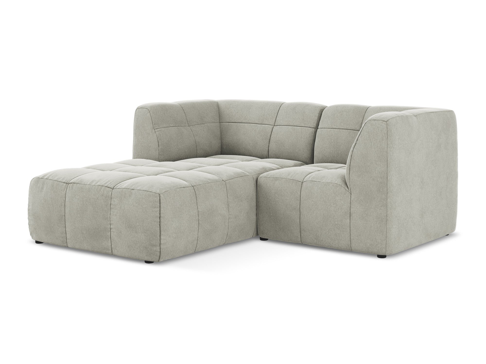 Modulaire fluwelen hoekbank links 2-zits ALOHA lichtgrijs