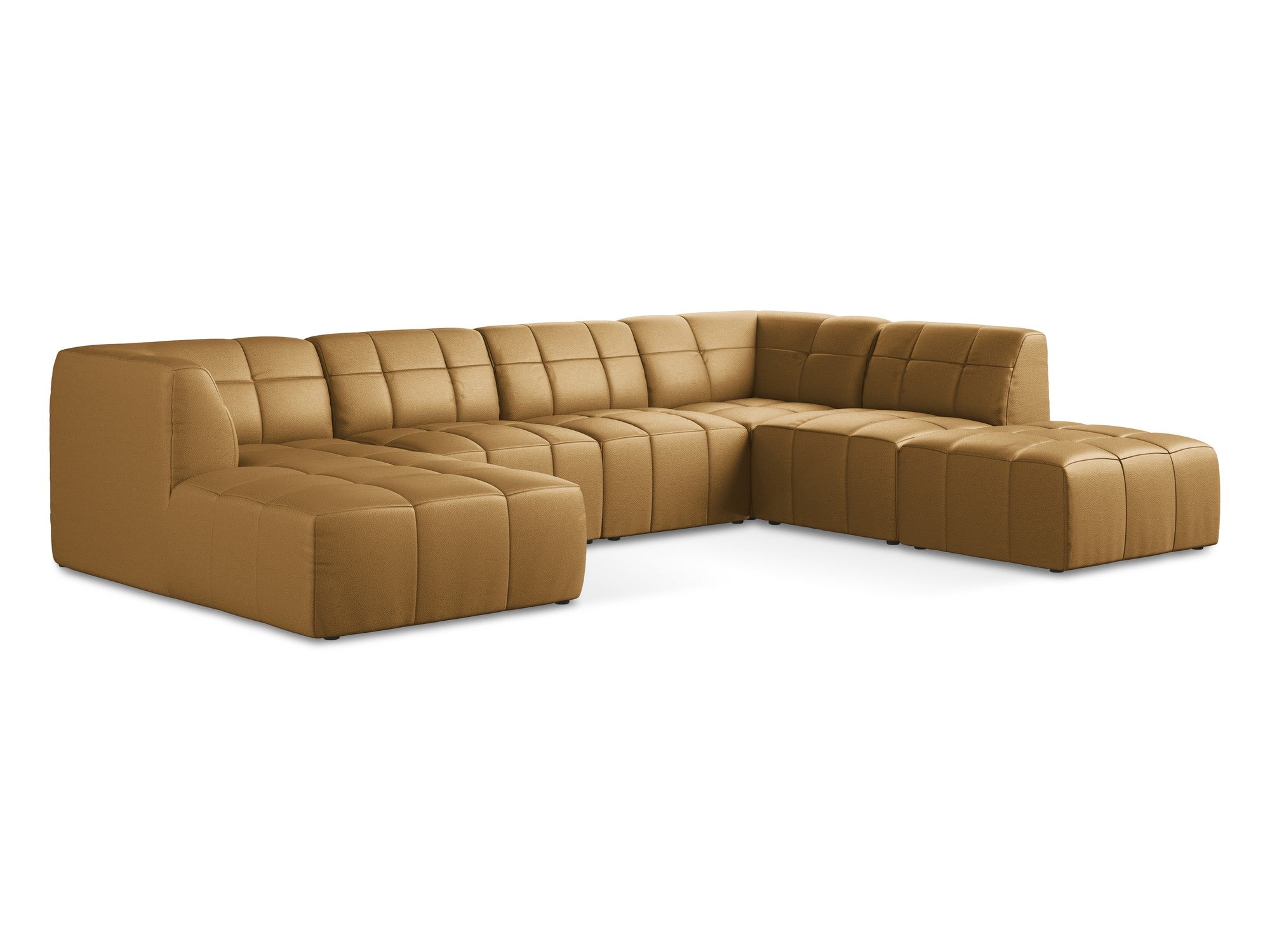 Modular panoramic corner sofa ALOHA in caramel eco-leather