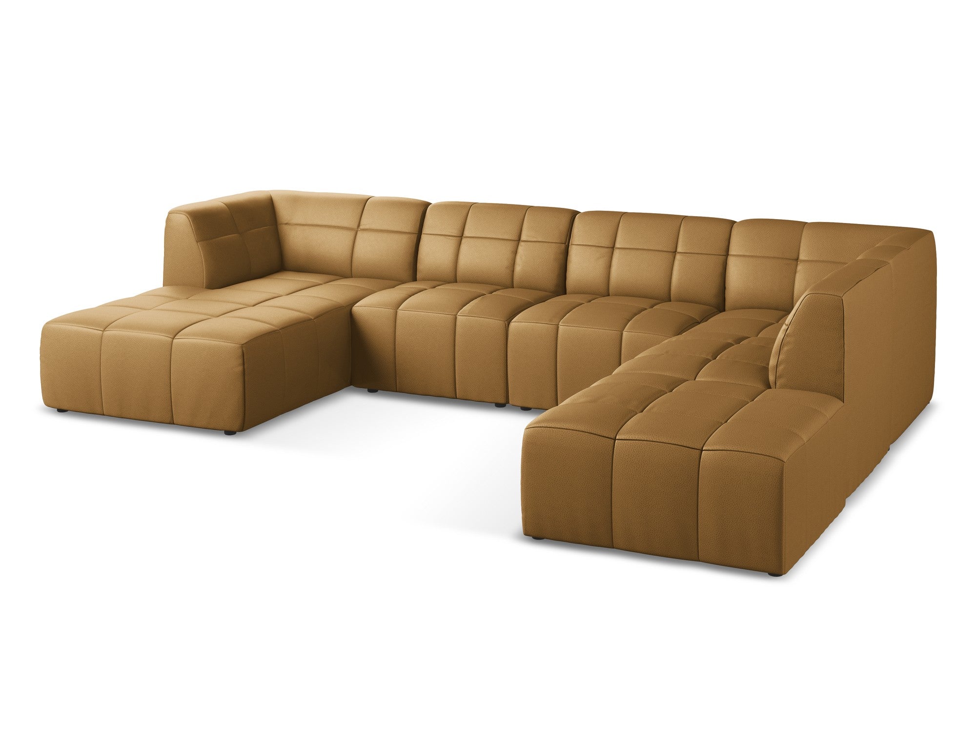 Modular panoramic corner sofa ALOHA in caramel eco-leather