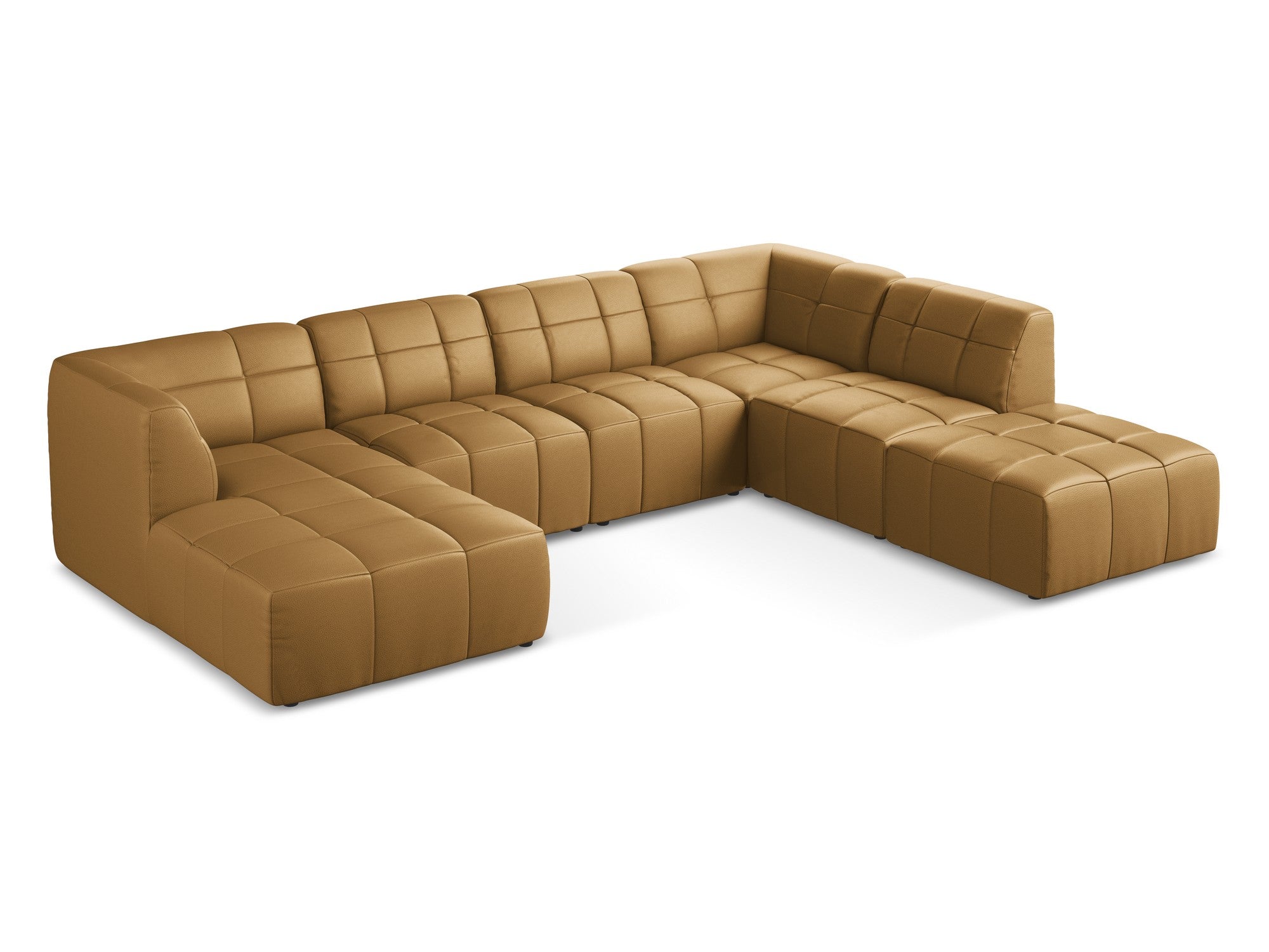 Modular panoramic corner sofa ALOHA in caramel eco-leather