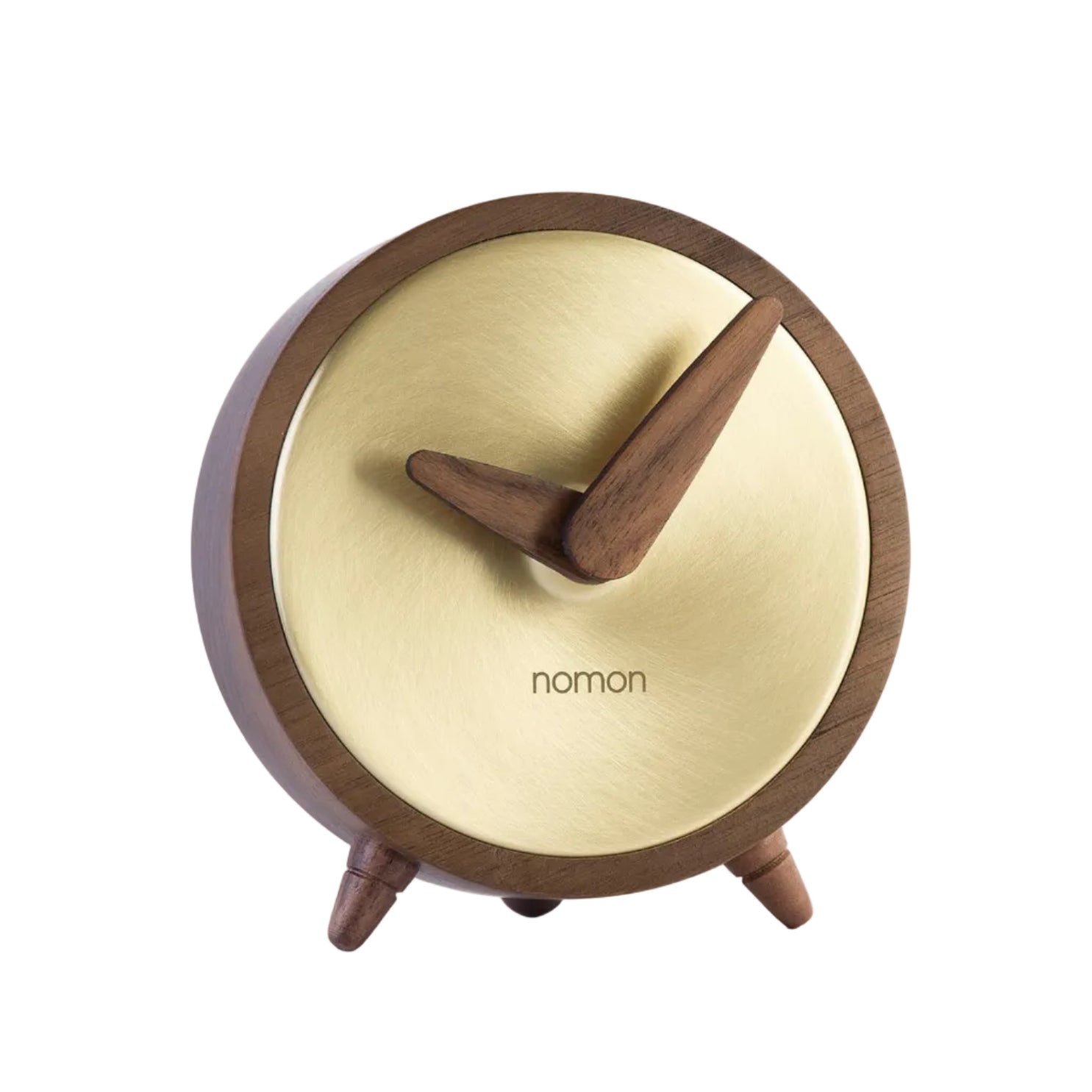 Tafelklok ATOMO van notenhout met messing afwerking