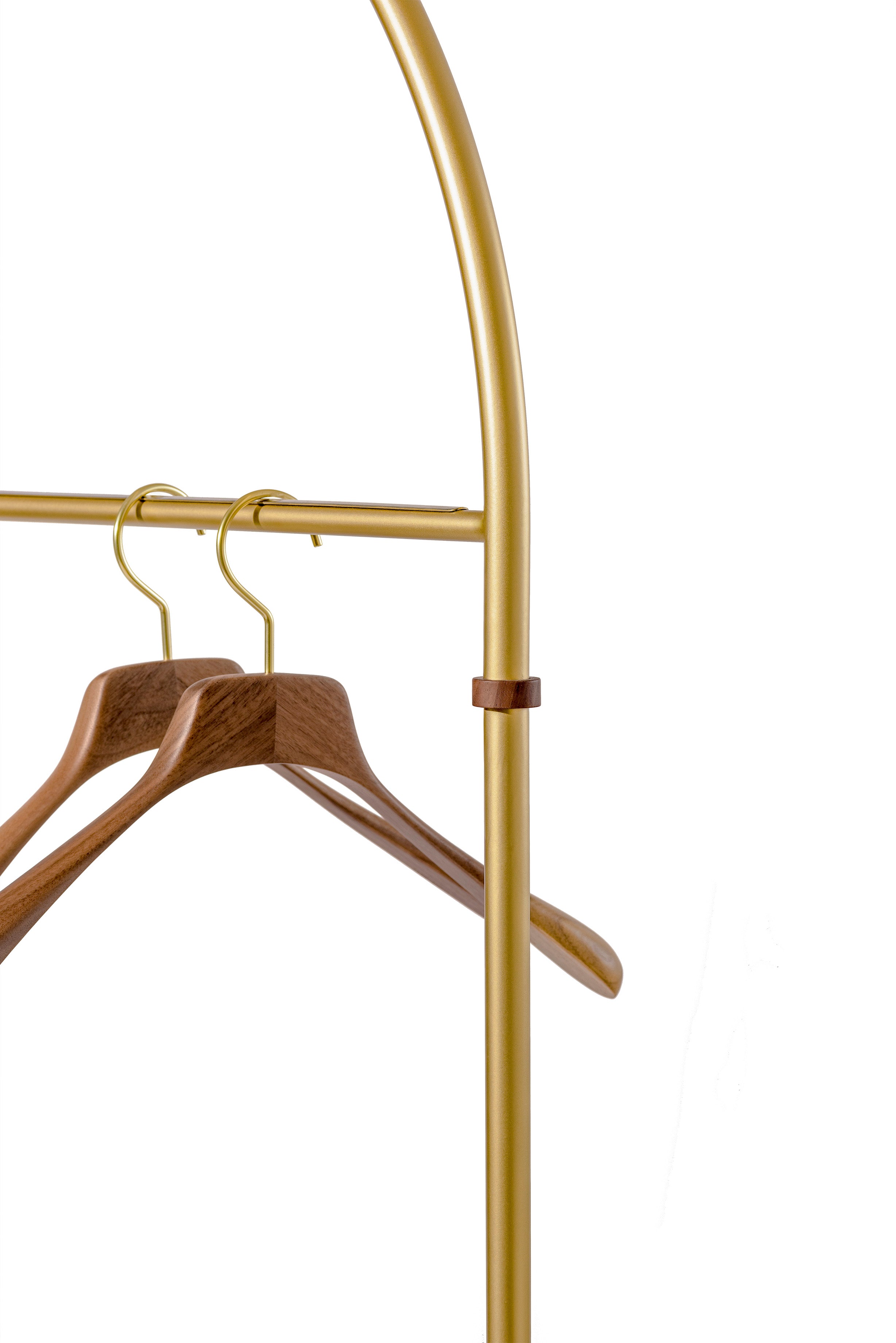 ARCO Coat Rack with Mirror, Walnut Wood with Brass Finish