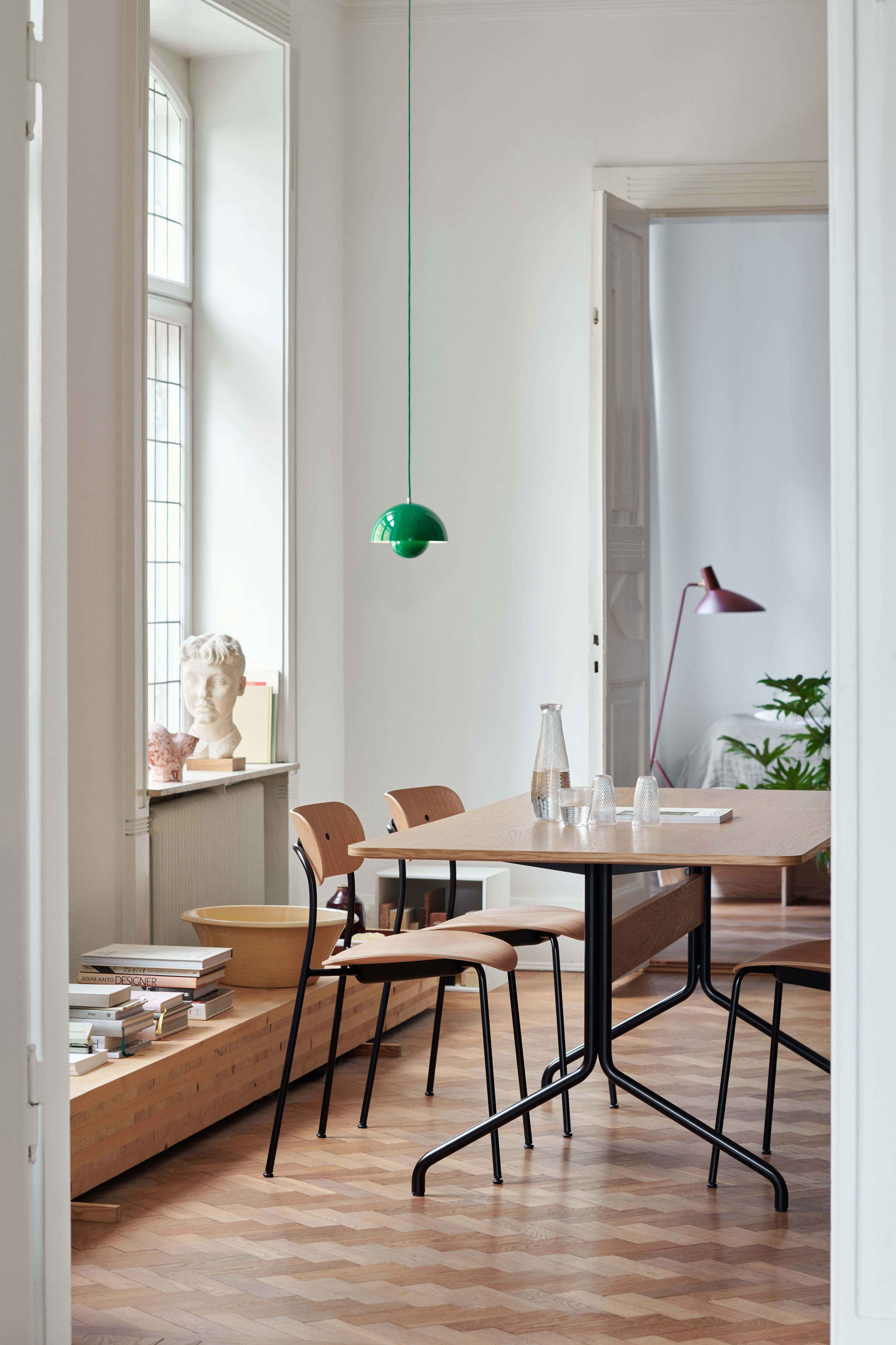 Gecoate eiken PAVILION tafel met verchroomde basis