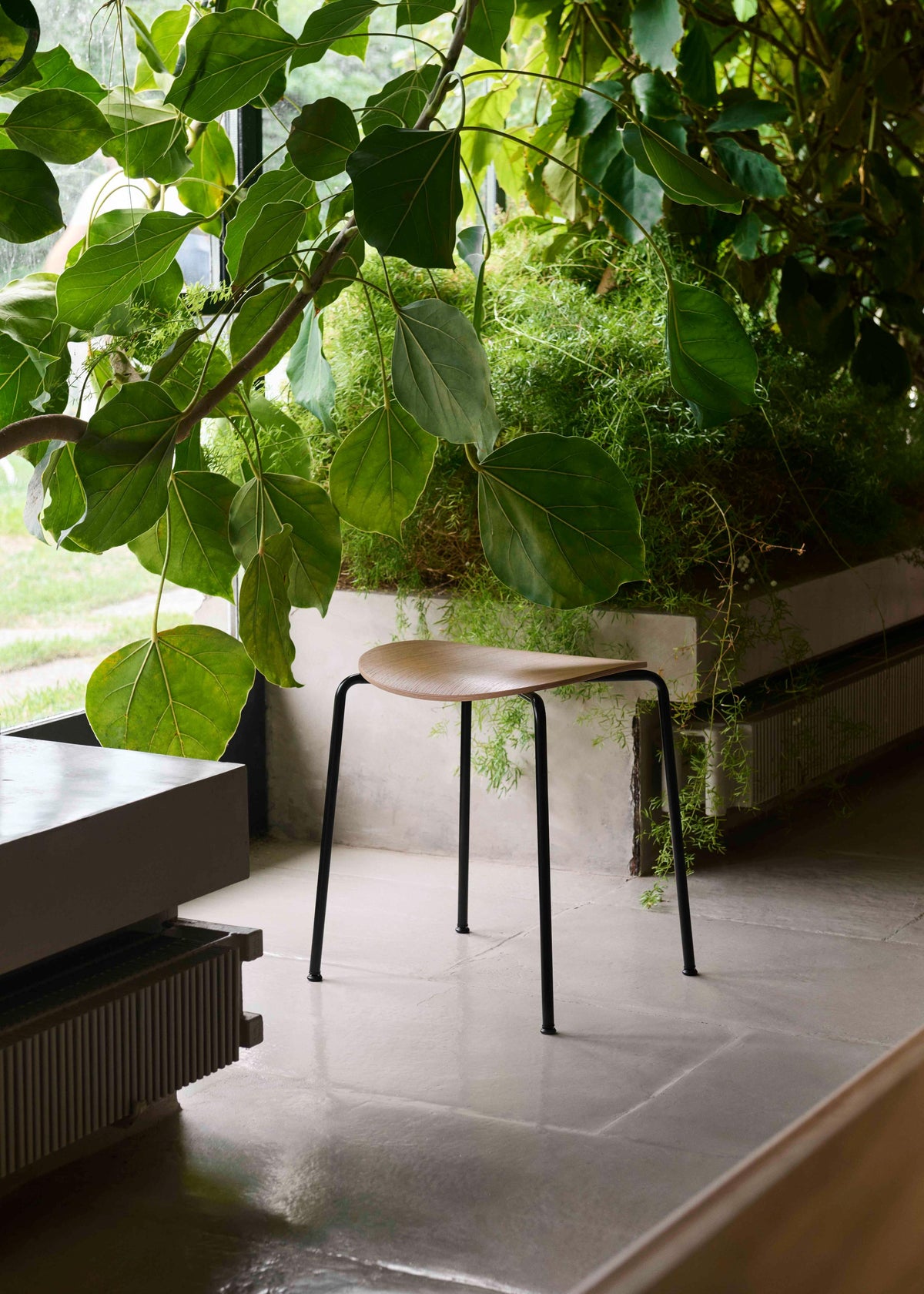 Kruk PAVILION AV36 zwart eikenhout met een zwarte stalen basis
