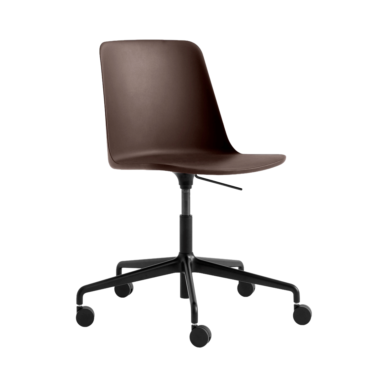 Bureau stoel RELY HW28 roestbruin met een zwarte aluminium basis op wielen