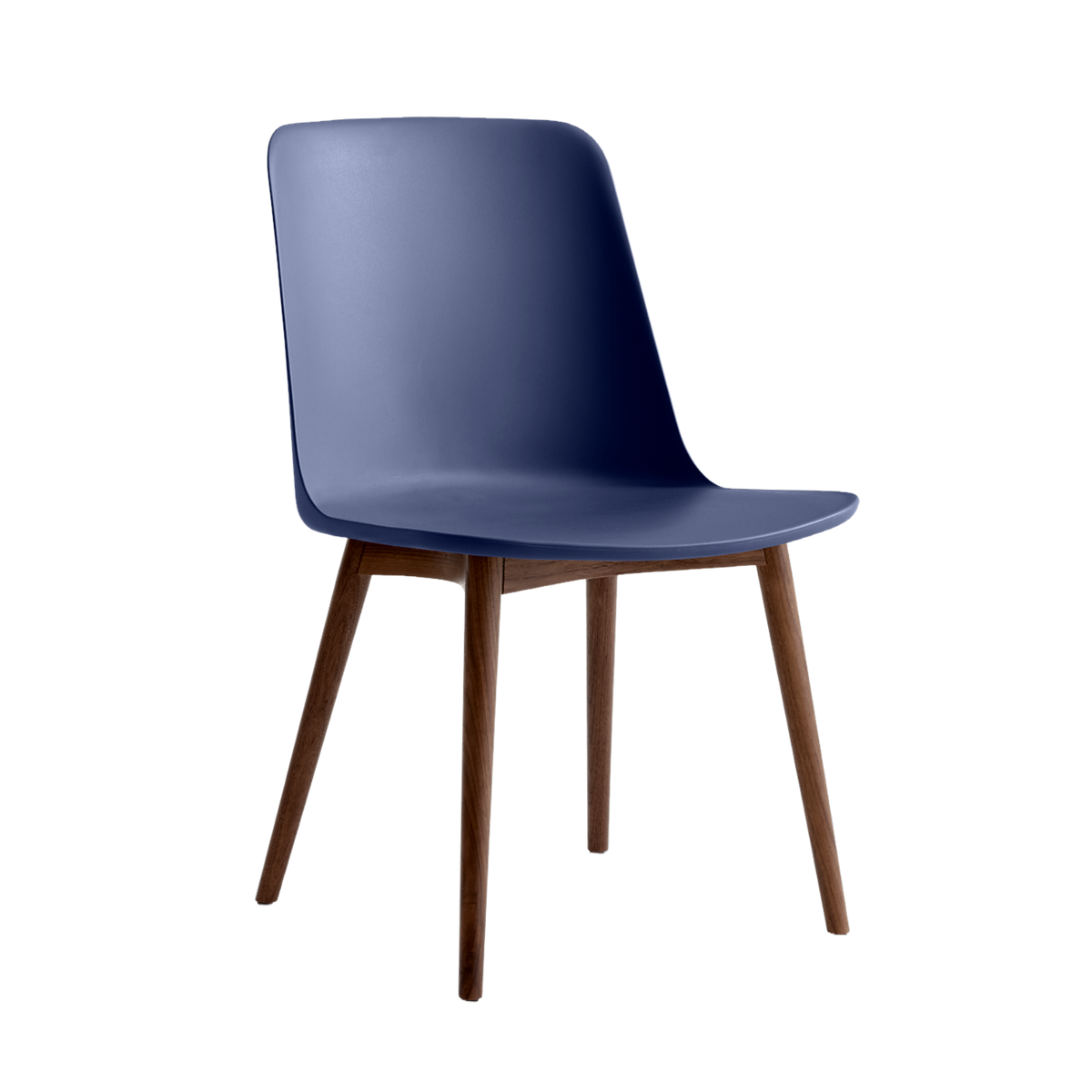 Stoel RELY HW71 marineblauw met een notenhouten basis
