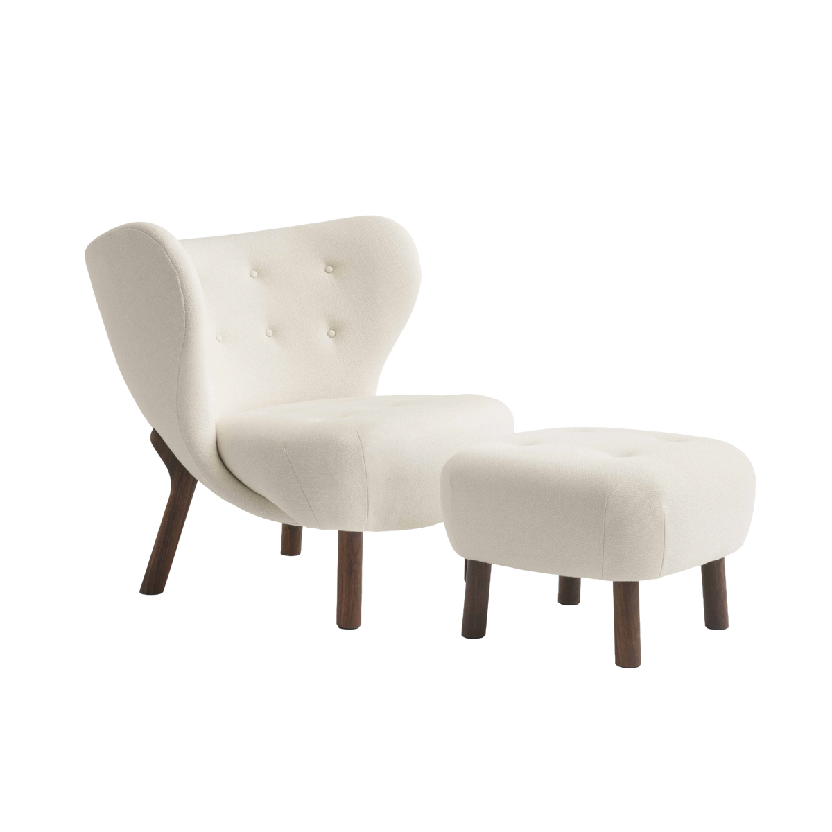 Fauteuil met voetensteun LITTLE PETRA gestoffeerd met notenhouten basis
