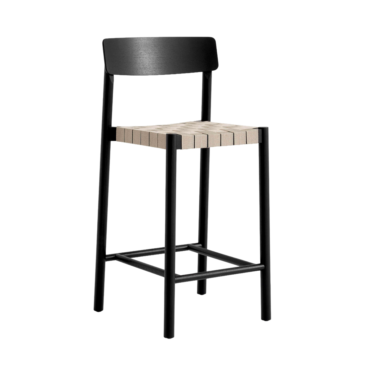 Hocker BETTY beige geweven zitting met zwart gelakt esdoorn