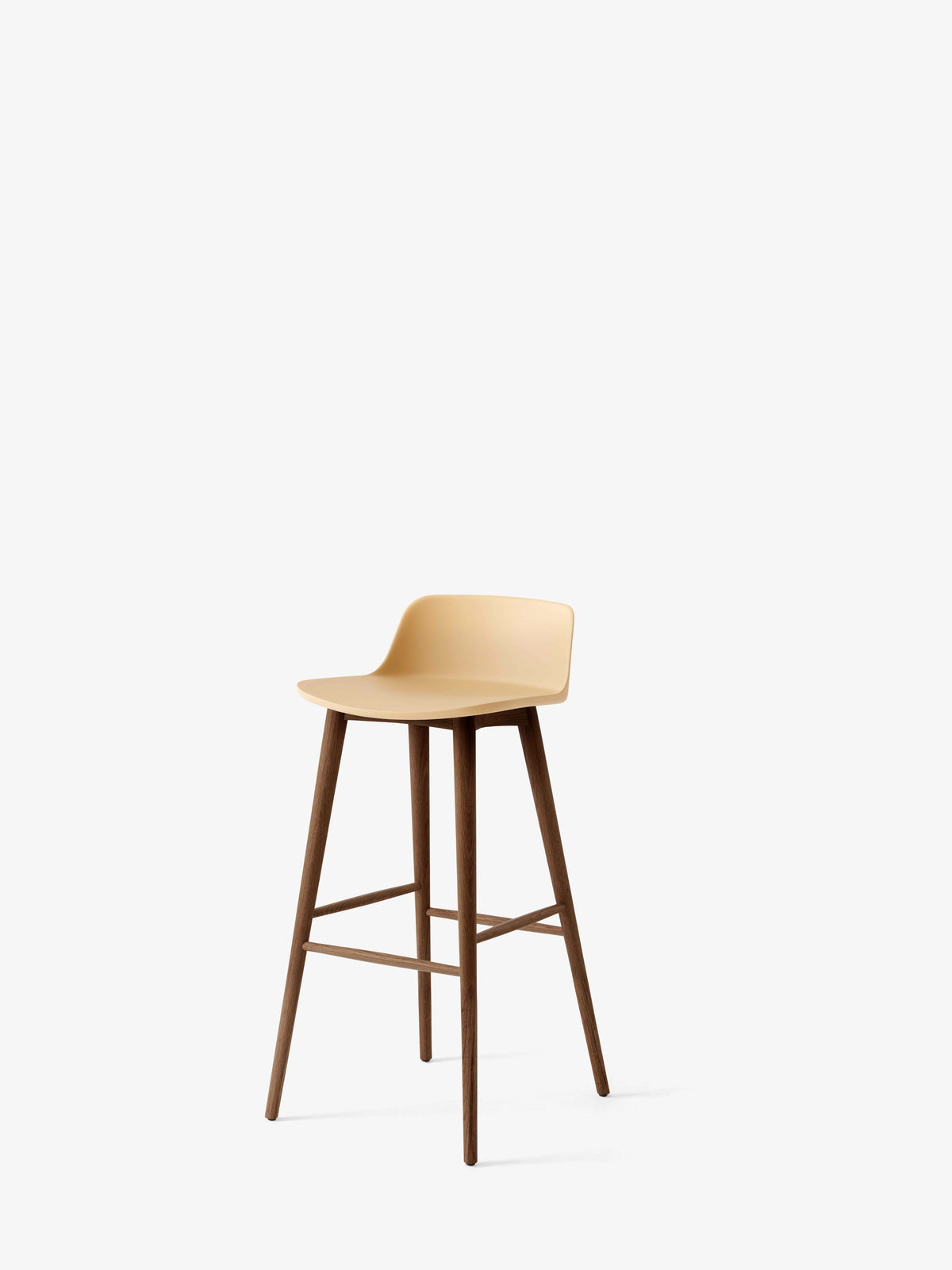 Hocker RELY zandkleurig met een notenhouten basis