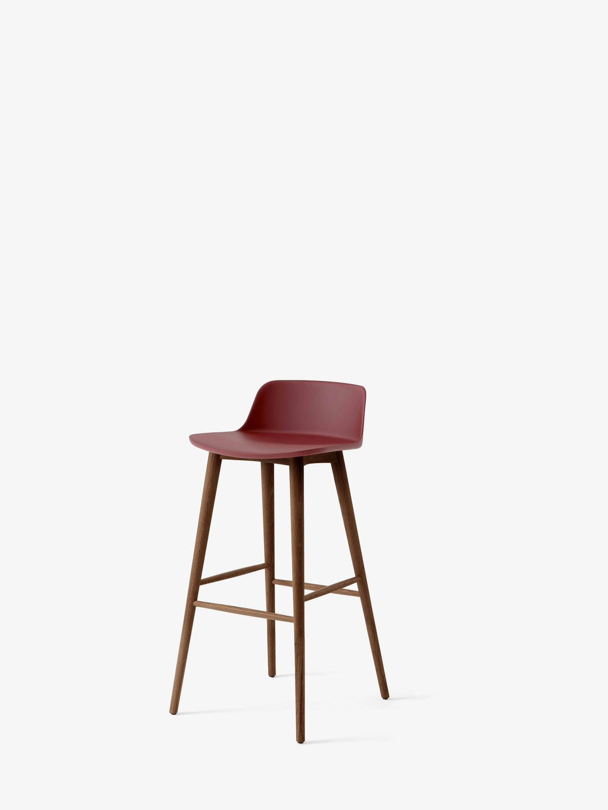 Hocker RELY roodbruin met een notenhouten basis