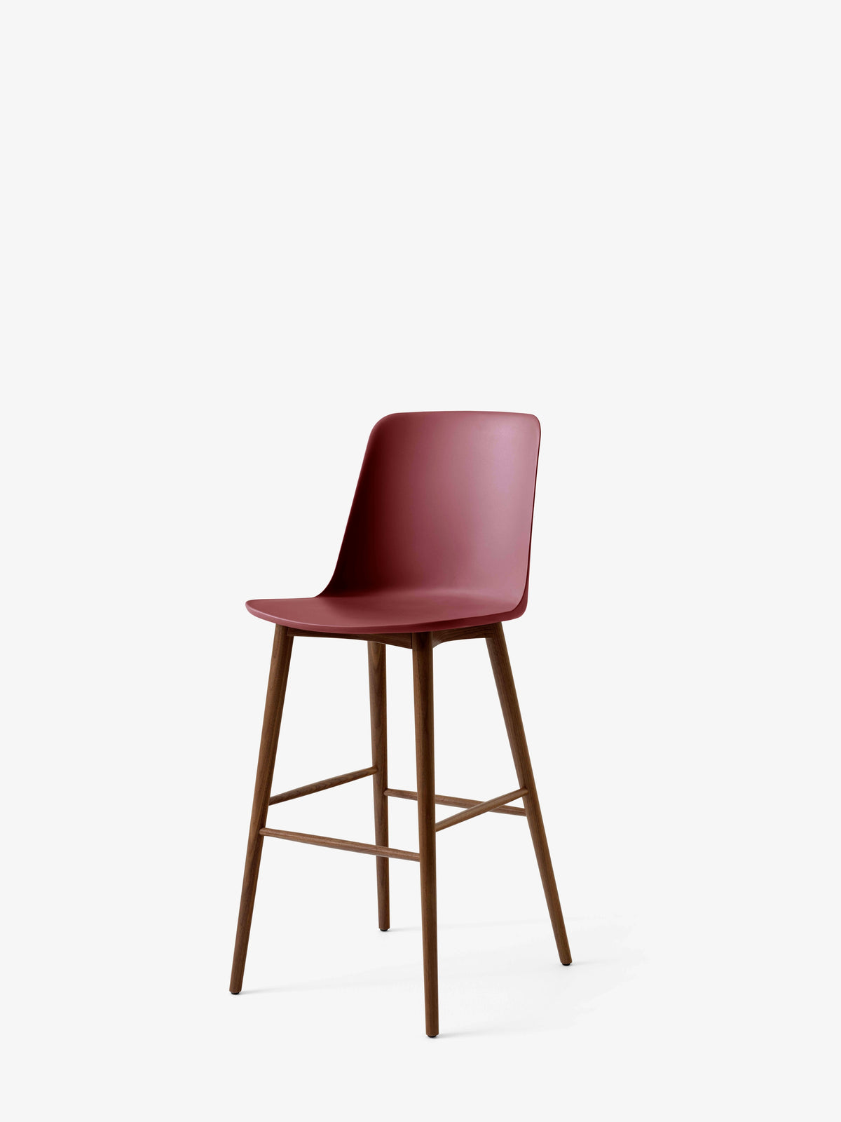 Barstoel RELY rood-bruin met een notenhouten basis