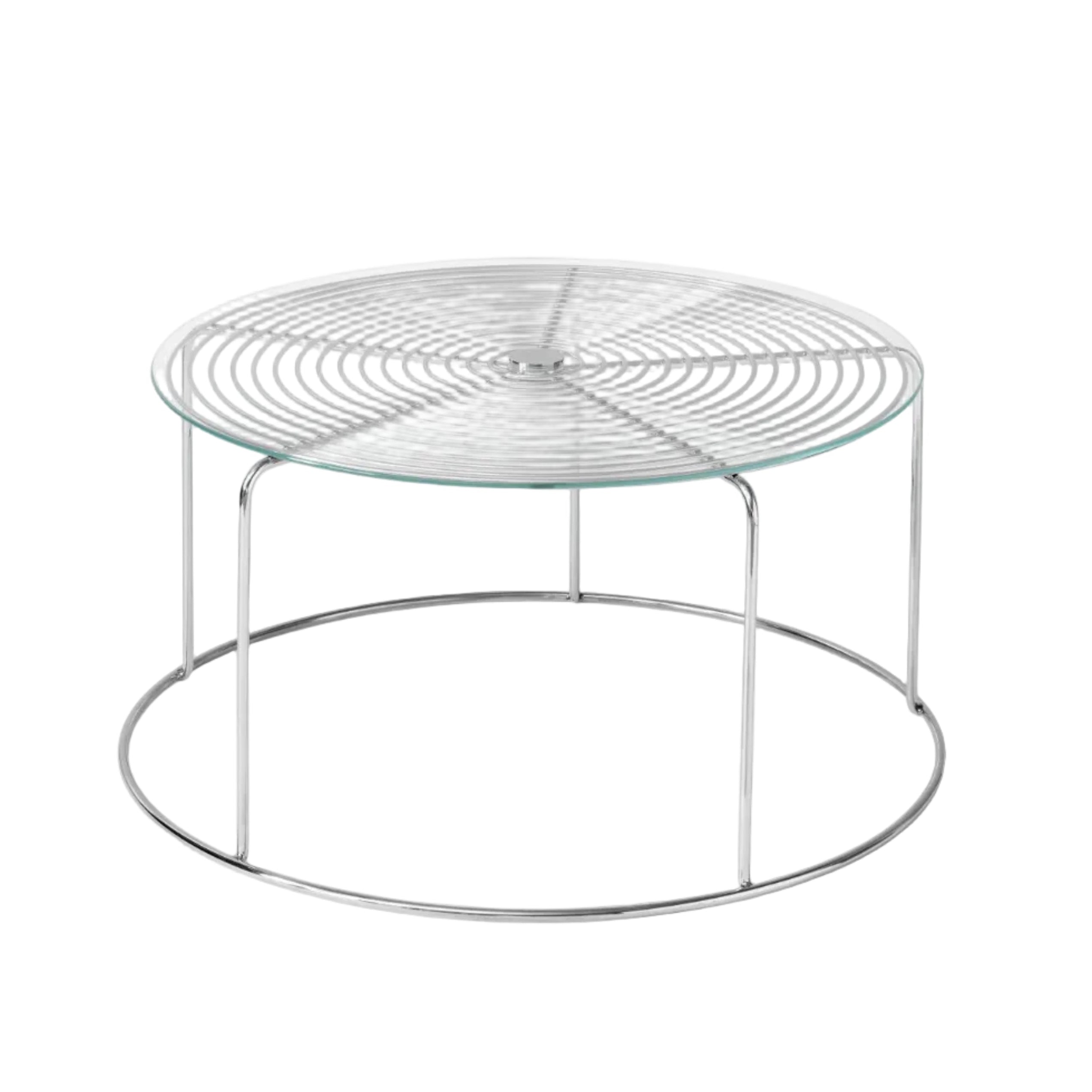 Salontafel WIRE VP17 met glazen blad en gepolijste stalen basis