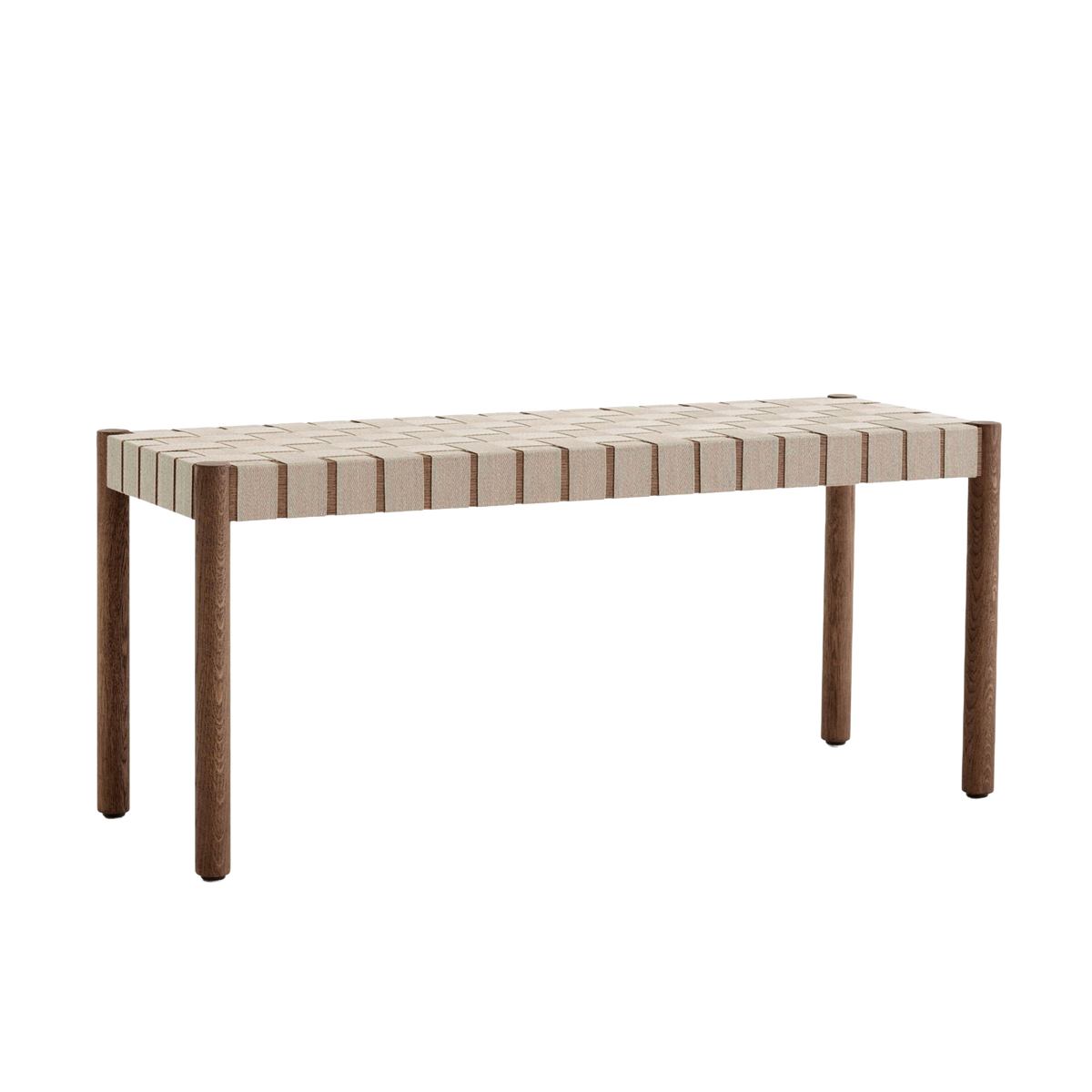 Bank BETTY met beige geweven zitting van gerookt, geolied eiken