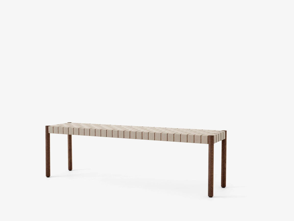 Bank BETTY met beige geweven zitting van gerookt, geolied eiken