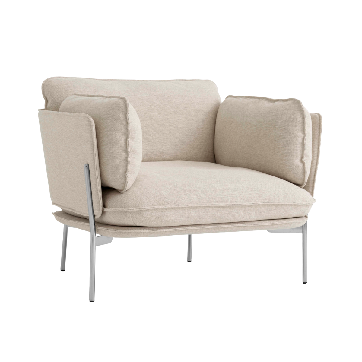 Fauteuil CLOUD LN1 gestoffeerd met een verchroomde basis