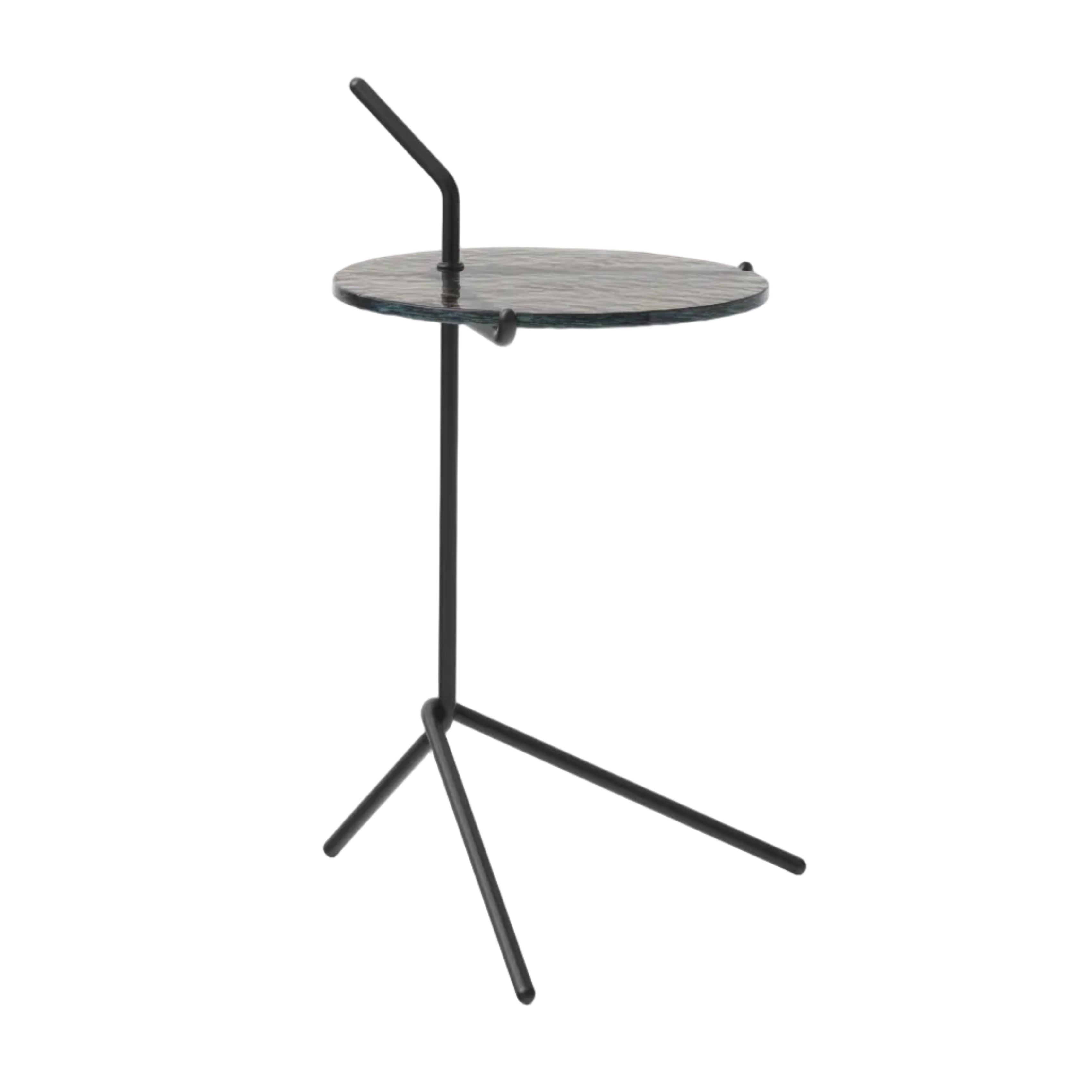 Bijzettafel HALTEN SH9 met een rookglazen blad en een zwarte basis.