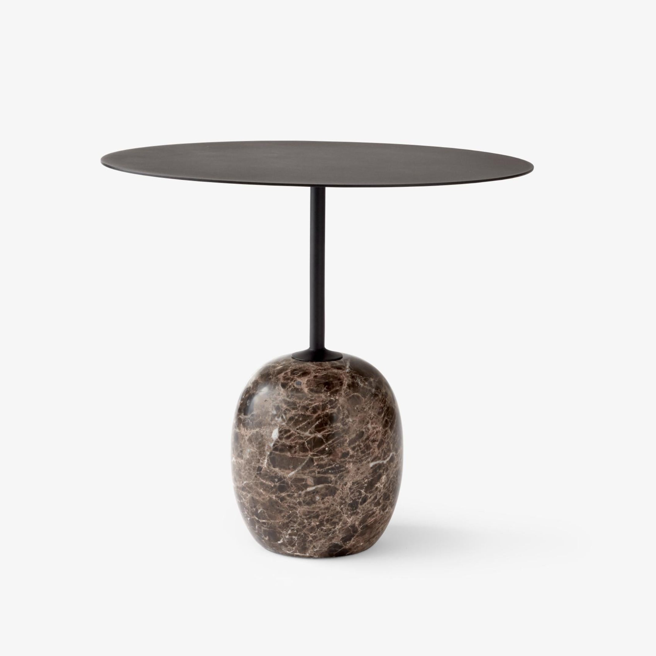 Zijtafel LATO met zwart blad en bruine marmeren basis
