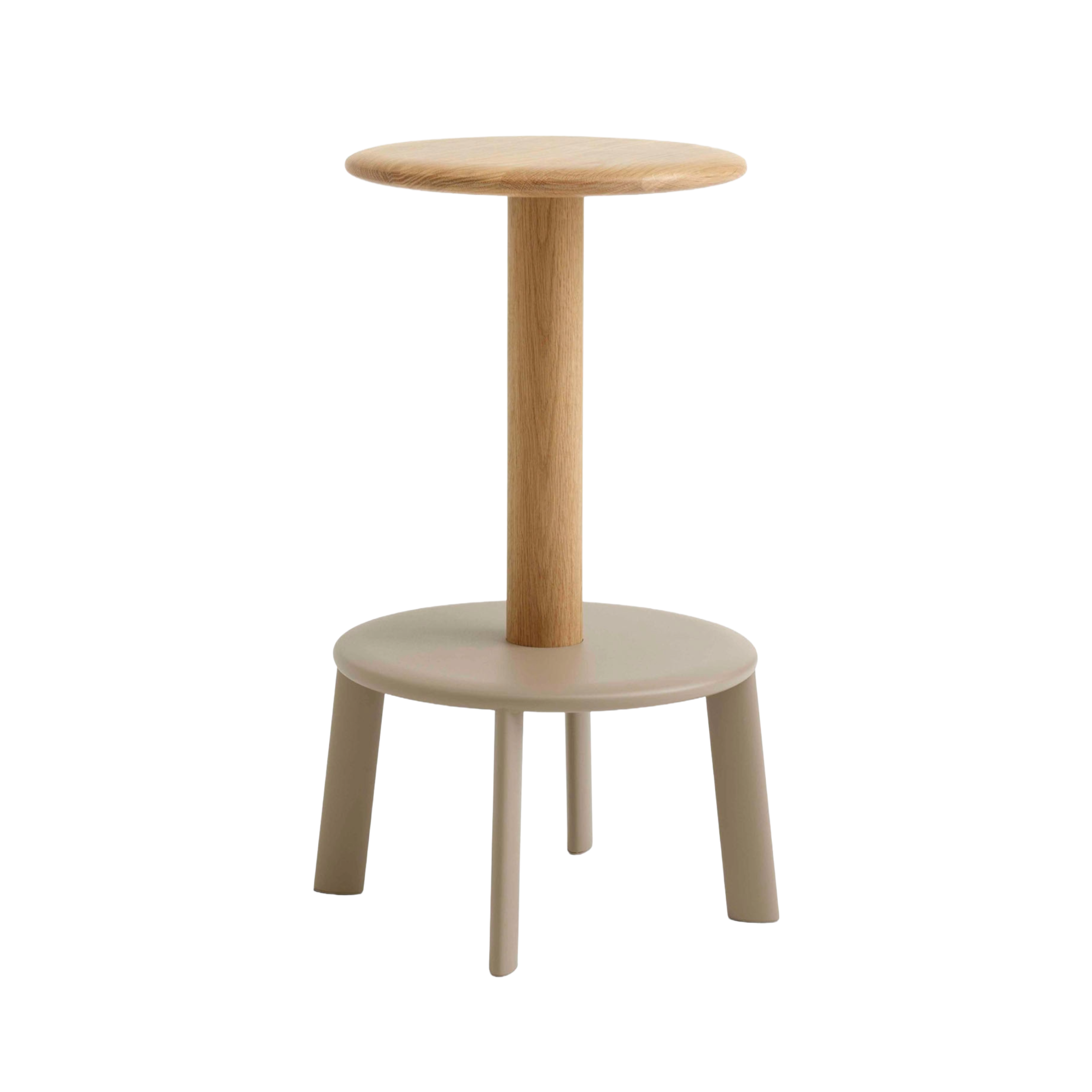 Hocker MASSIF gelakt eiken met een beige stalen basis
