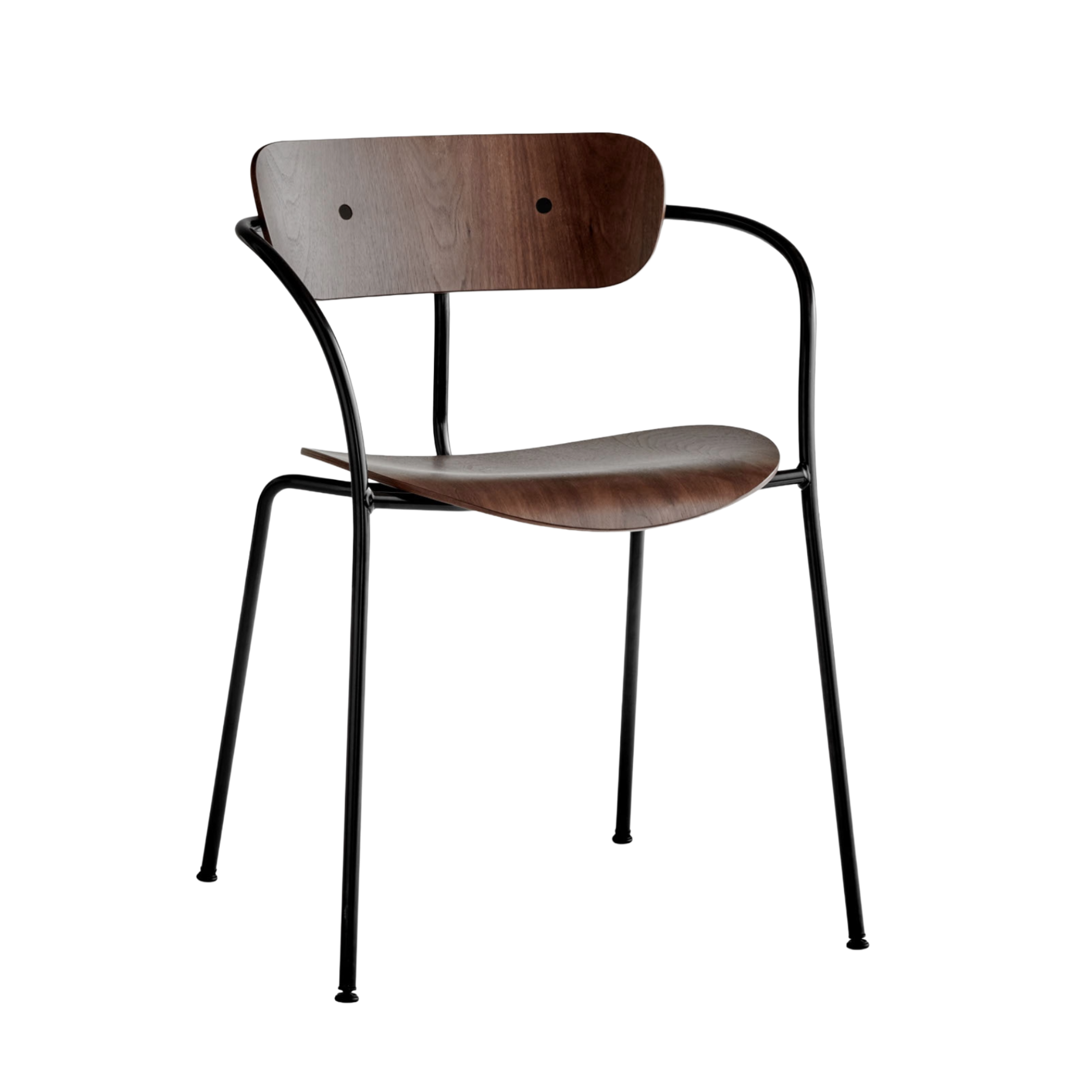 PAVILION AV2 fauteuil met armleuningen, gelakt notenhout met zwarte basis