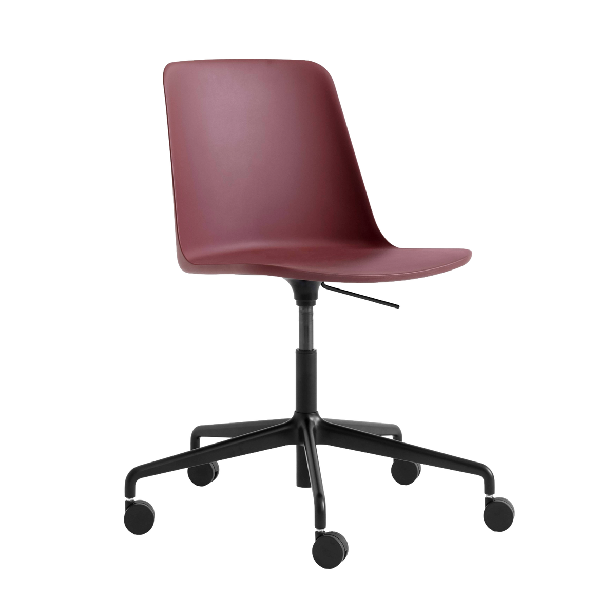 Bureau stoel RELY HW28 rood-bruin met een zwarte aluminium basis op wielen
