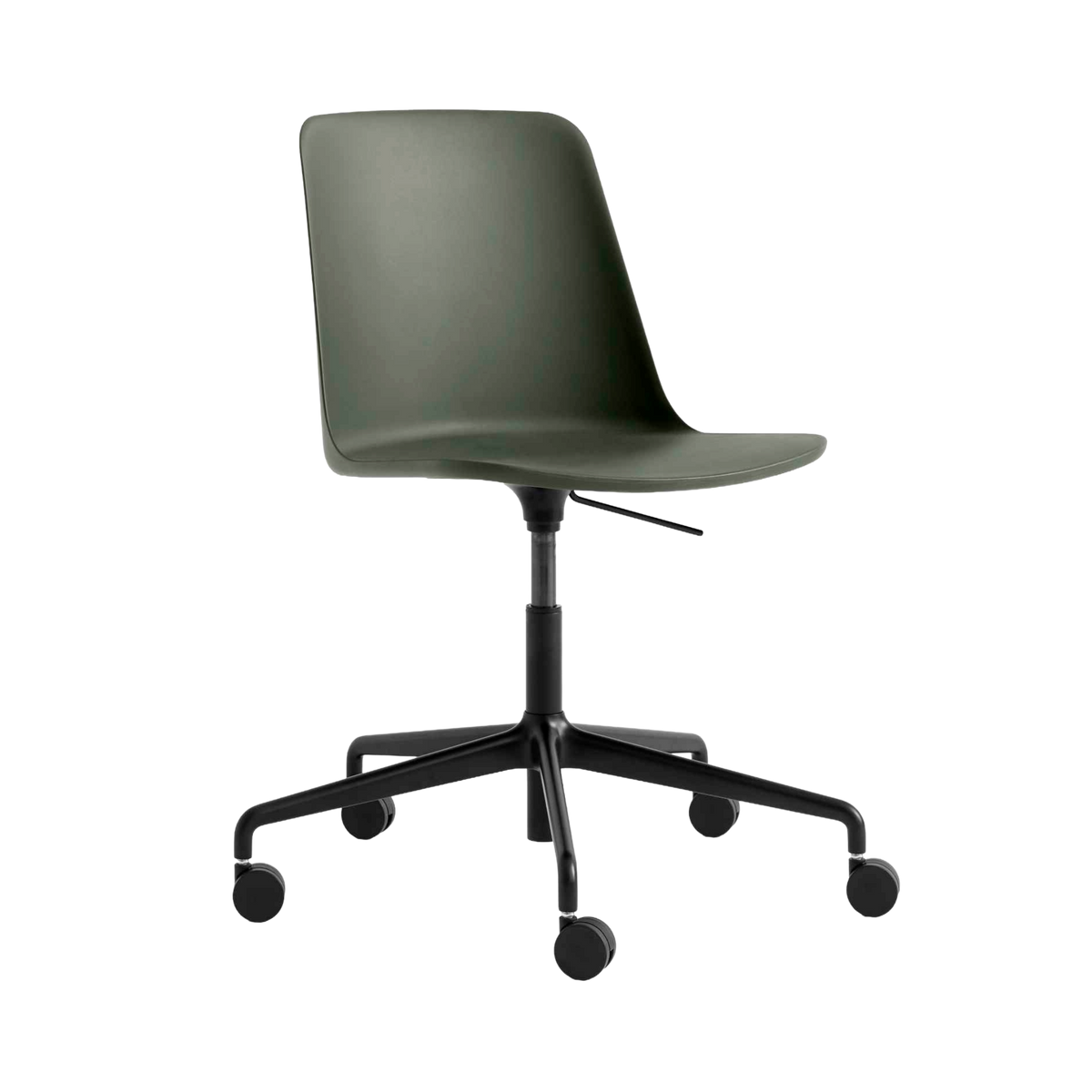 Bureau stoel RELY HW28 donkergroen met een zwarte aluminium basis op wielen
