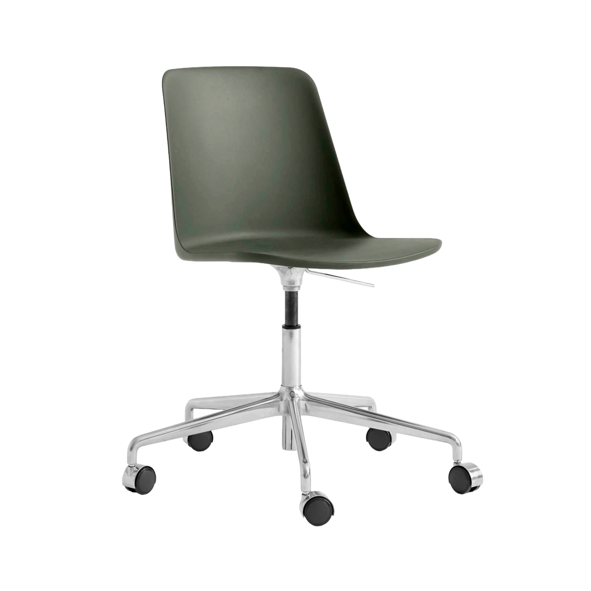 Bureau stoel RELY HW28 donkergroen met een aluminium basis op wielen