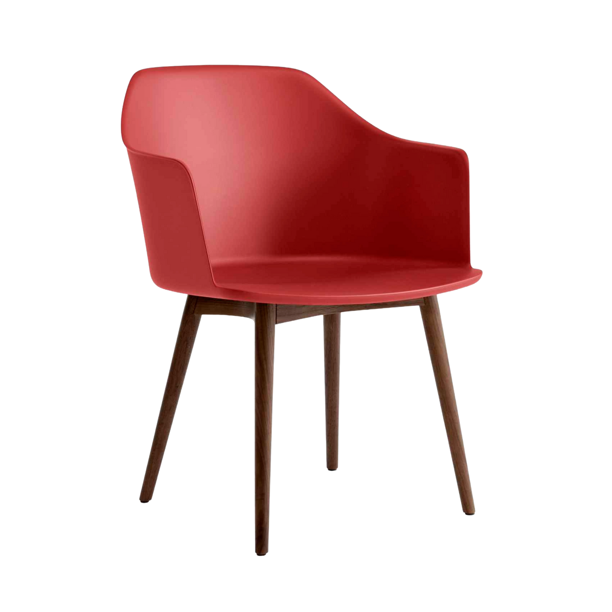 RELY HW76 stoel met armleuningen, rood met een notenhouten basis