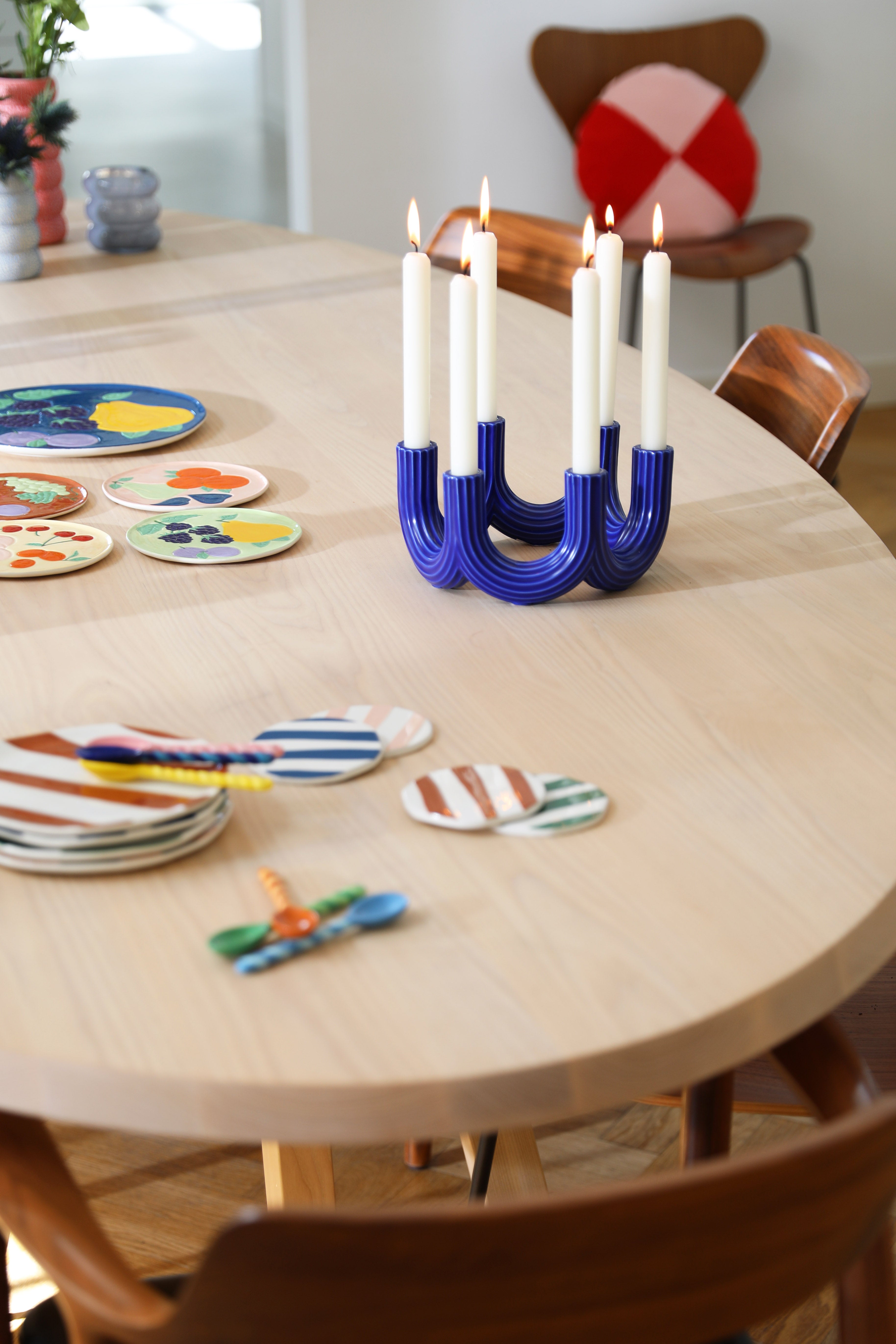 Zesarmige kaarsenhouder CHURROS blauw