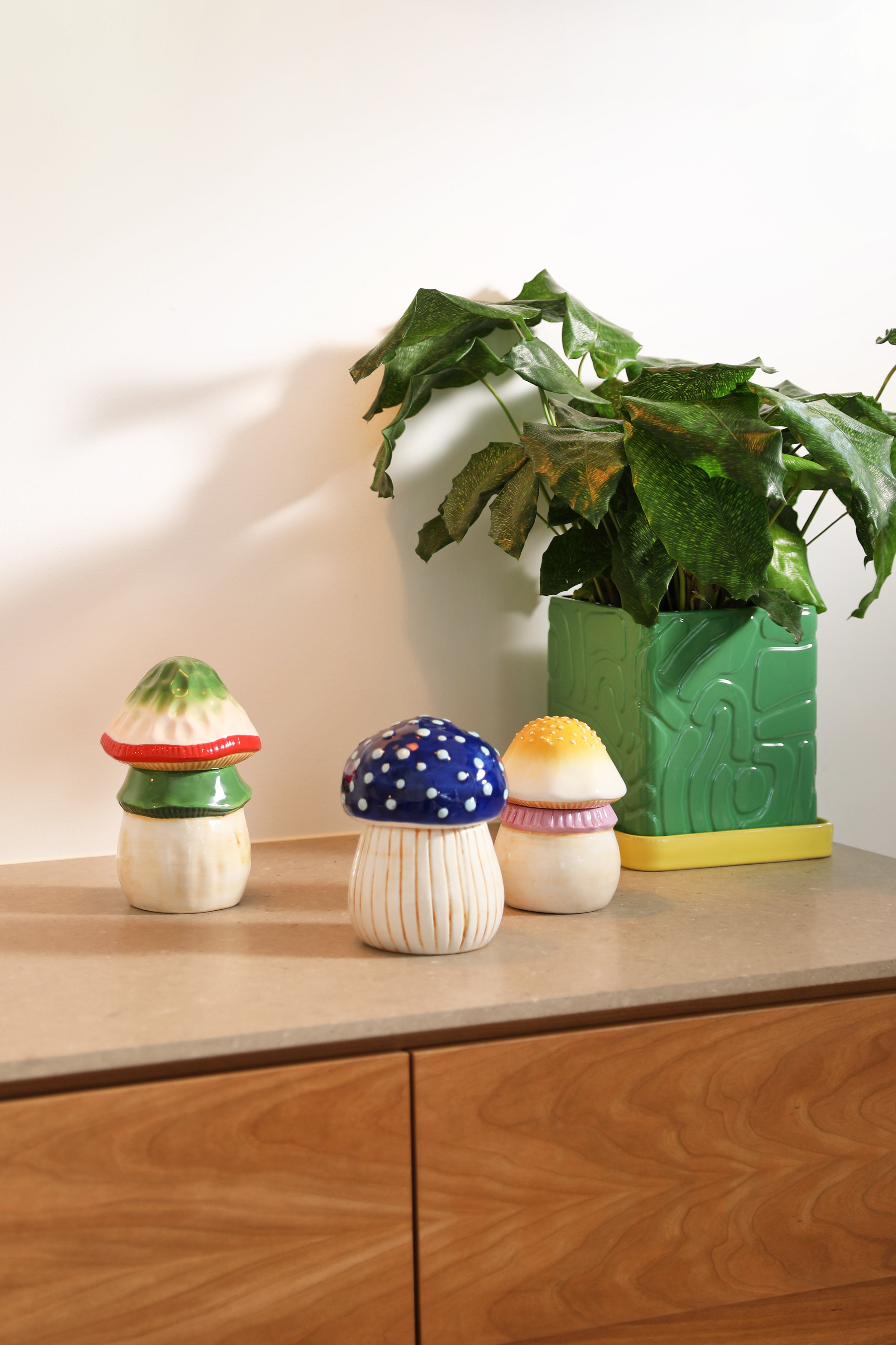 MAGIC MUSHROOM Container Beige with Blue