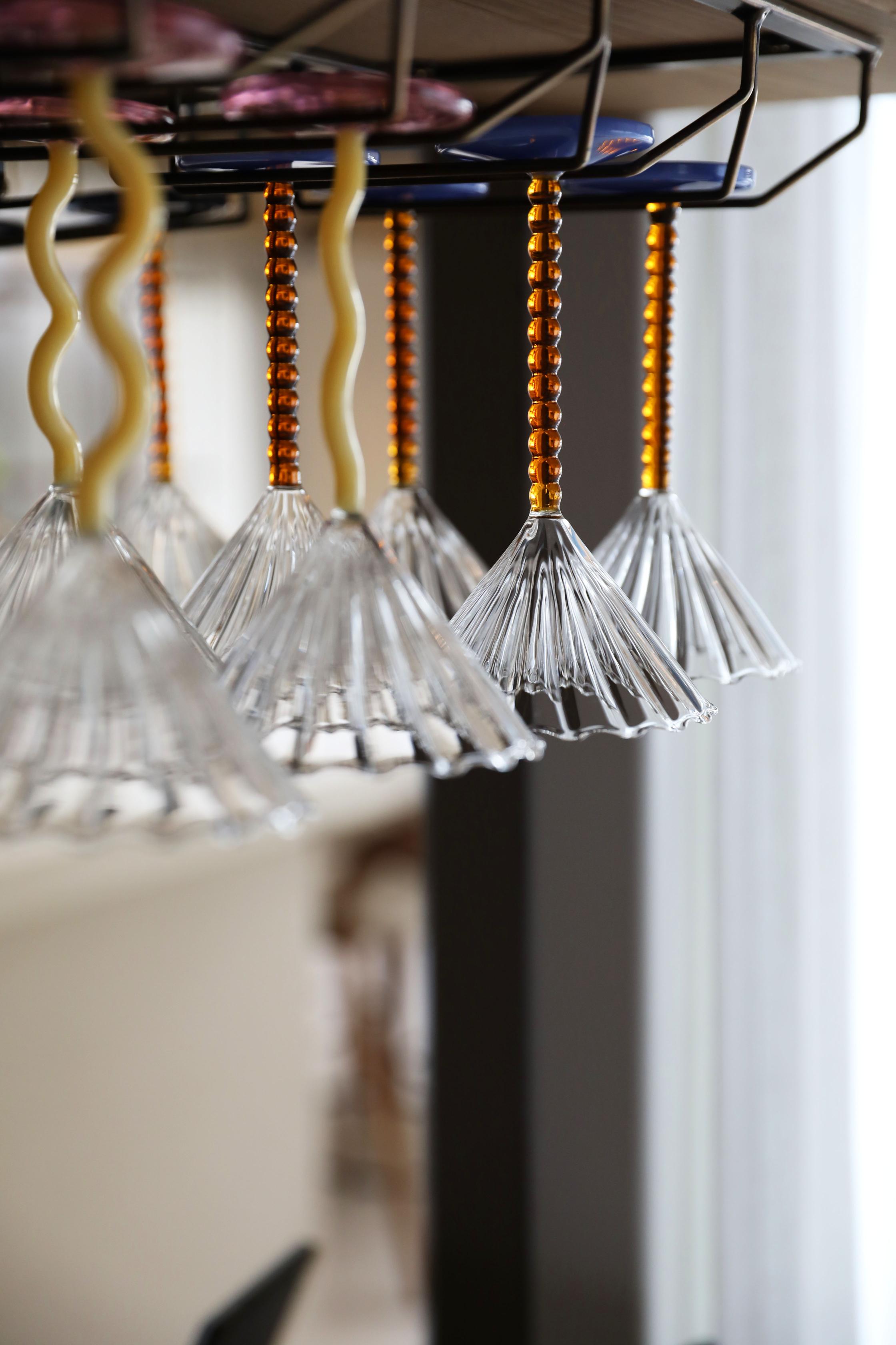 Set aus gläsernen Kelchen PERLE bernsteinfarben mit Blau