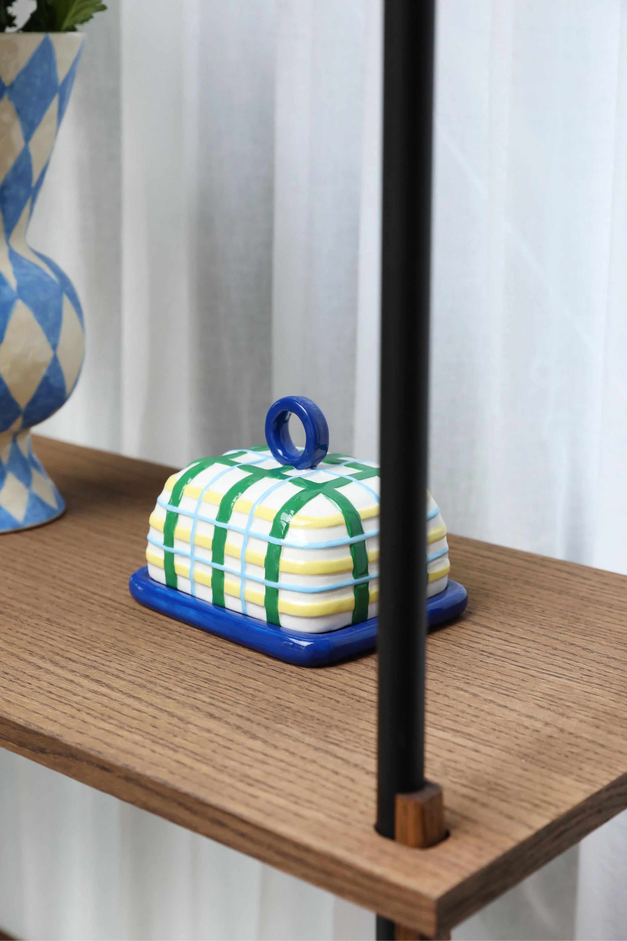 Boterdoos PLAID blauw met groen en geel