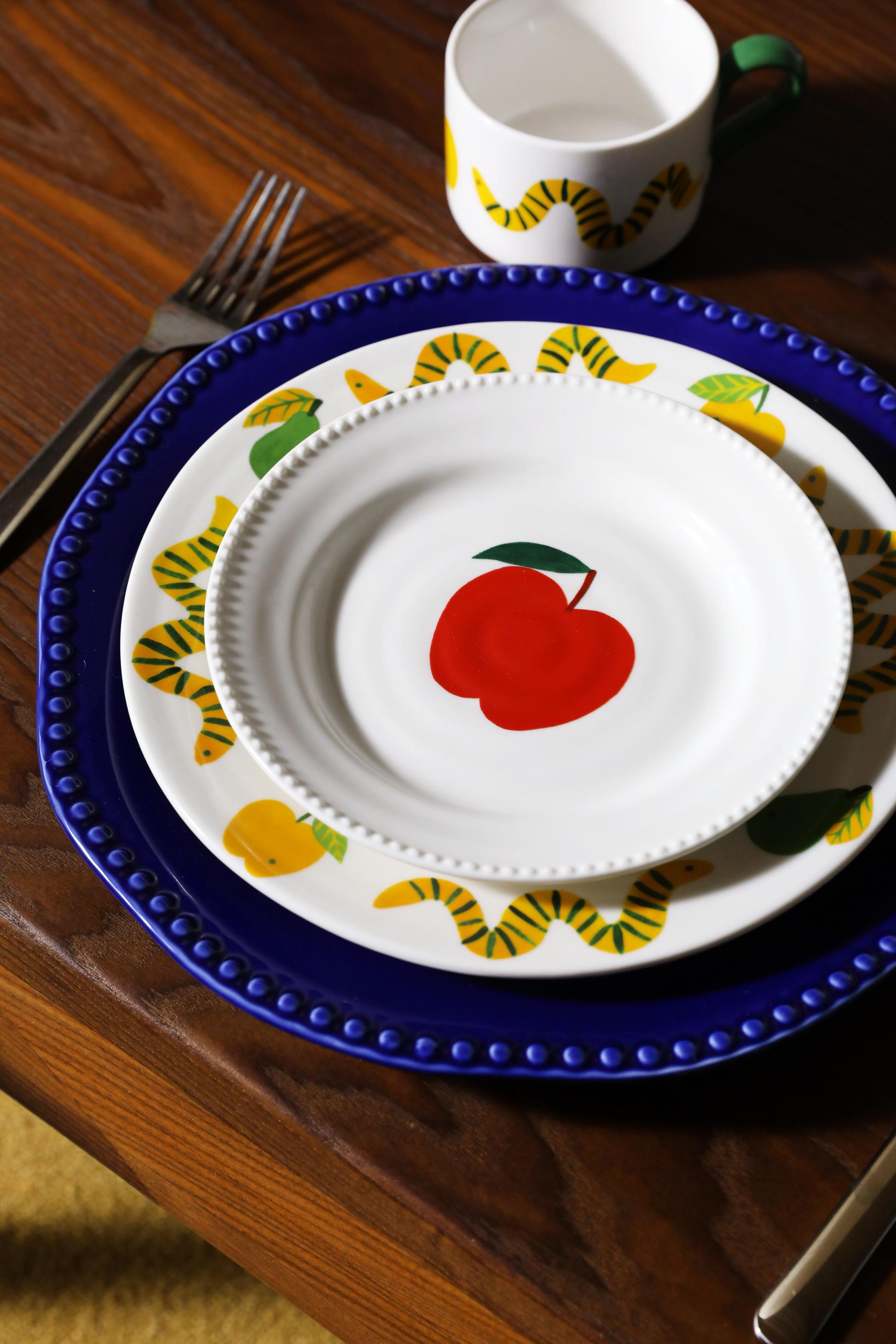 Dessertteller-Set HAINES weiß mit rot und orange