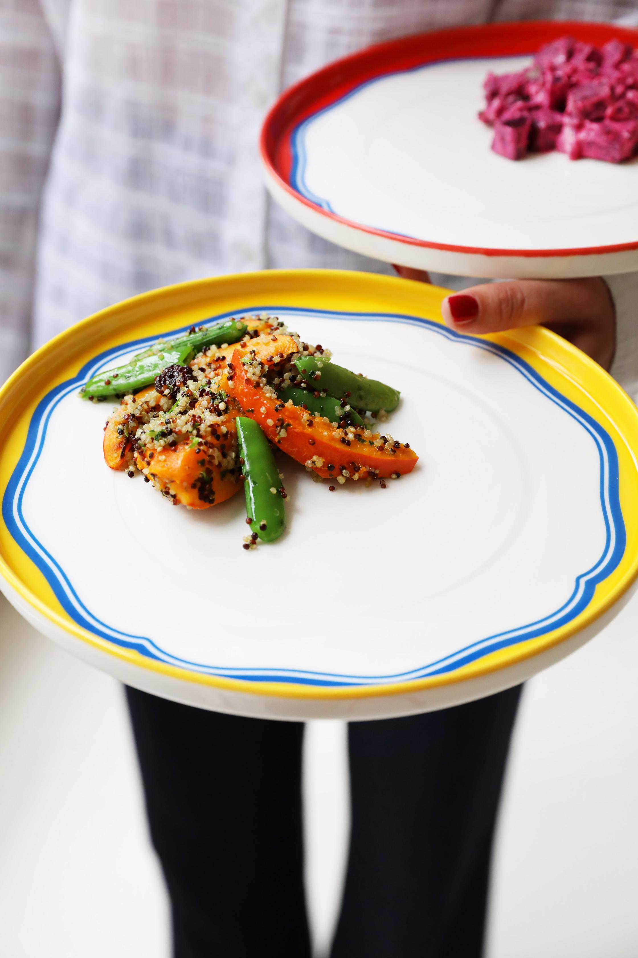 Essplatte DAYDREAM BULGE weiß mit Gelb und Blau