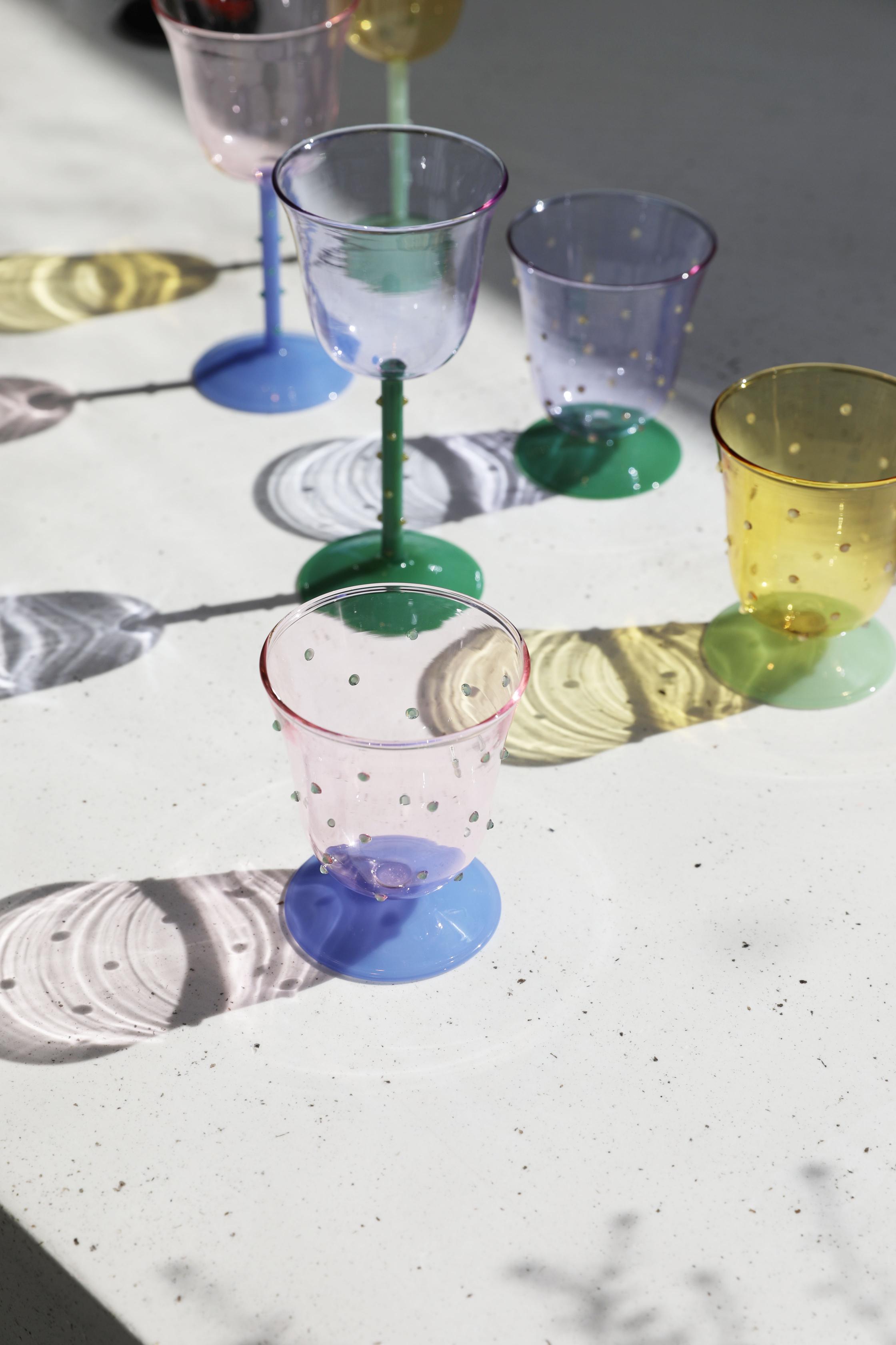 Set van glazen glazen DOT groen met geel