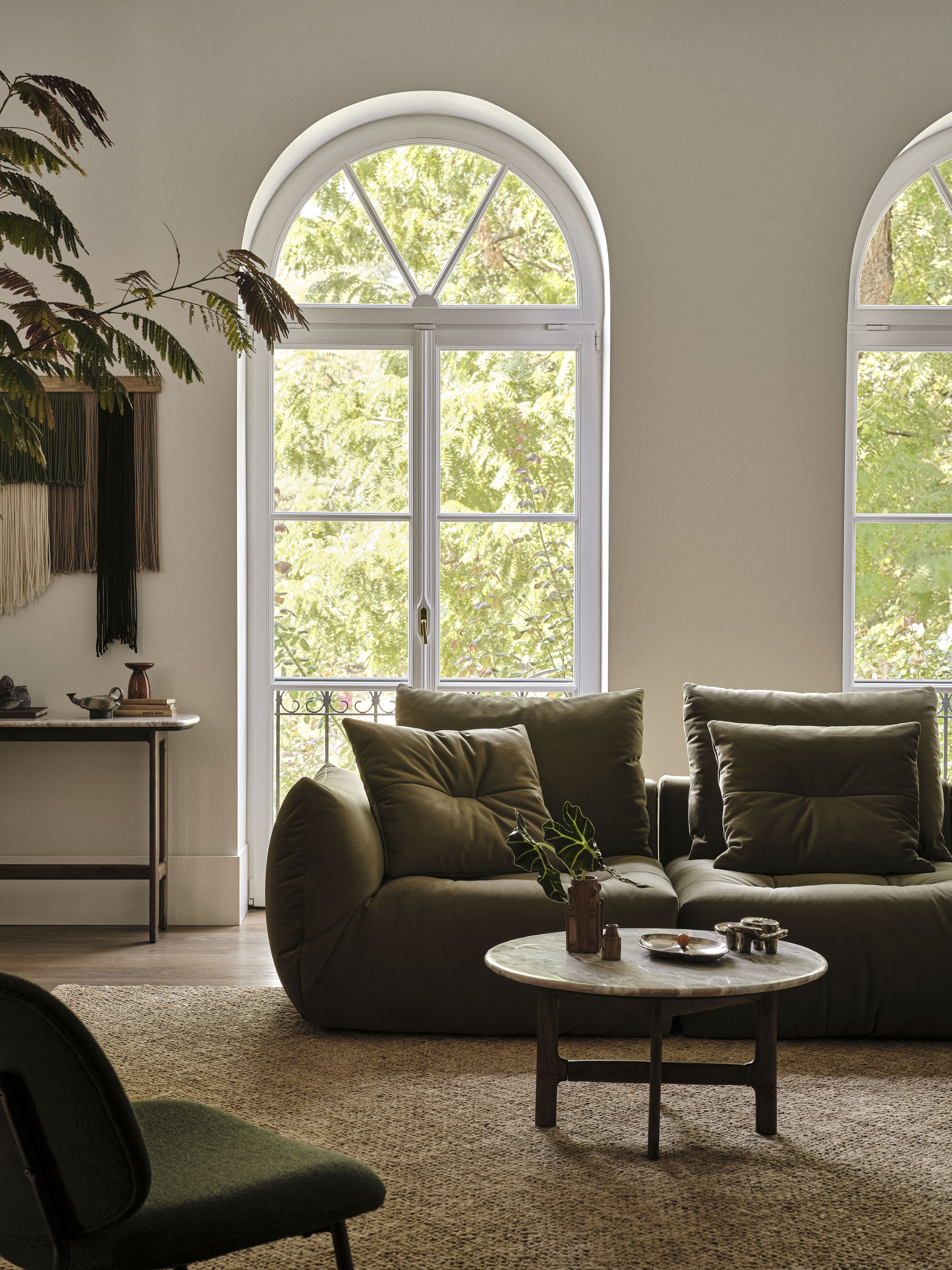 Modulares Samtsofa BLOOM - linkes Element in Hellblau