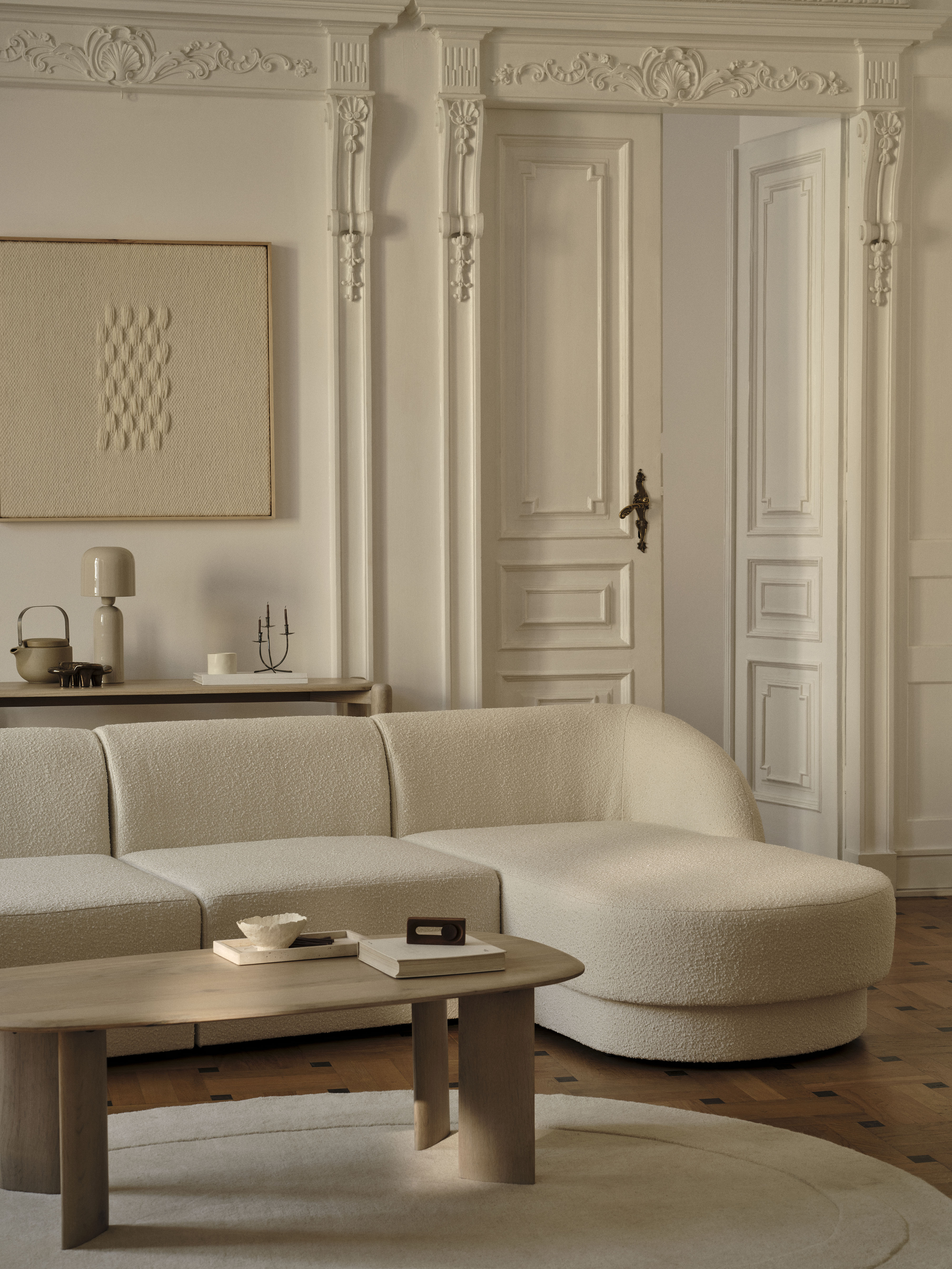 Velvet corner sofa for 6 people in right-facing U shape MILEY cappuccino