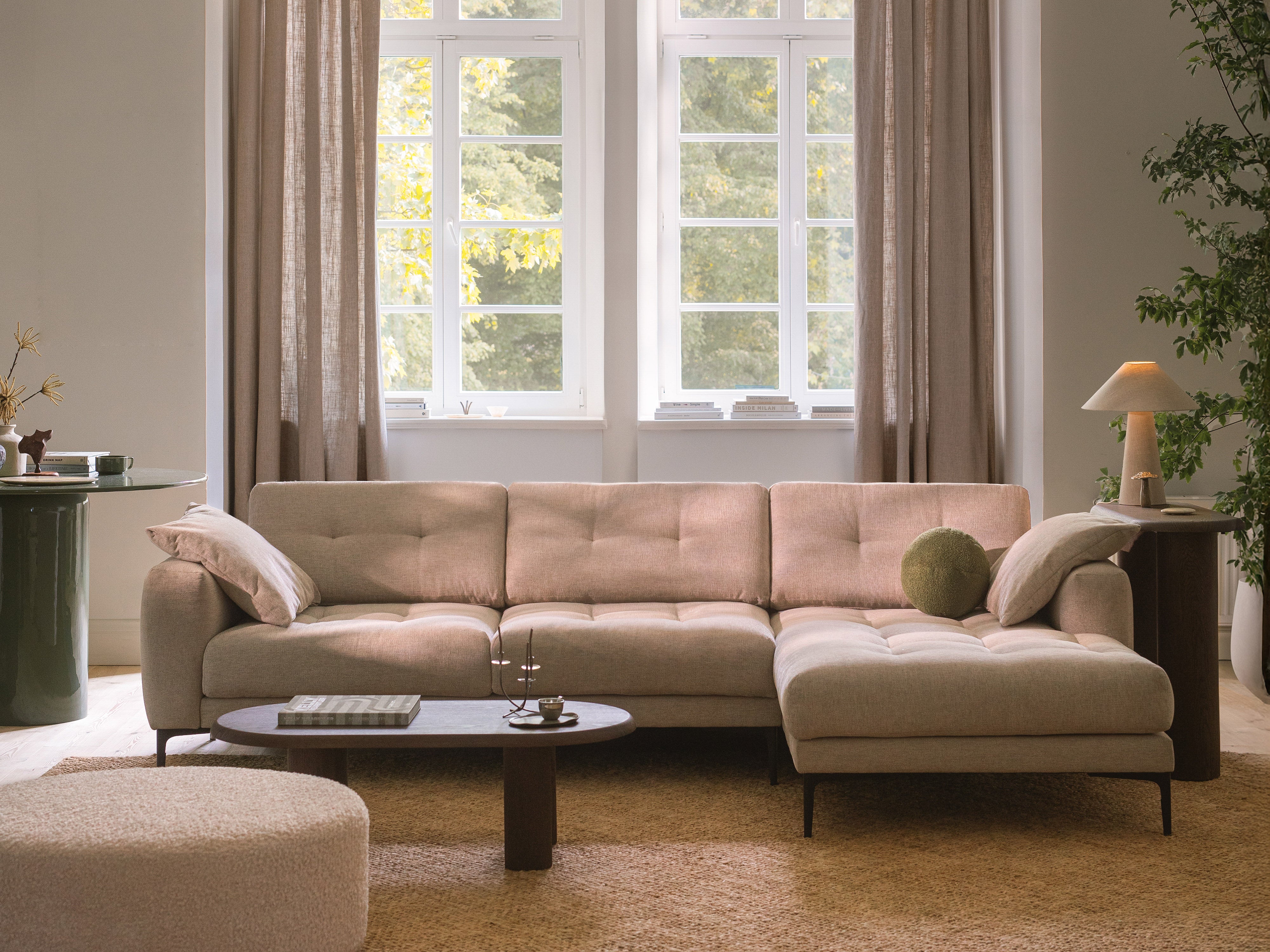 Hoekbank rechtszijdig van fluweel BEMY groen